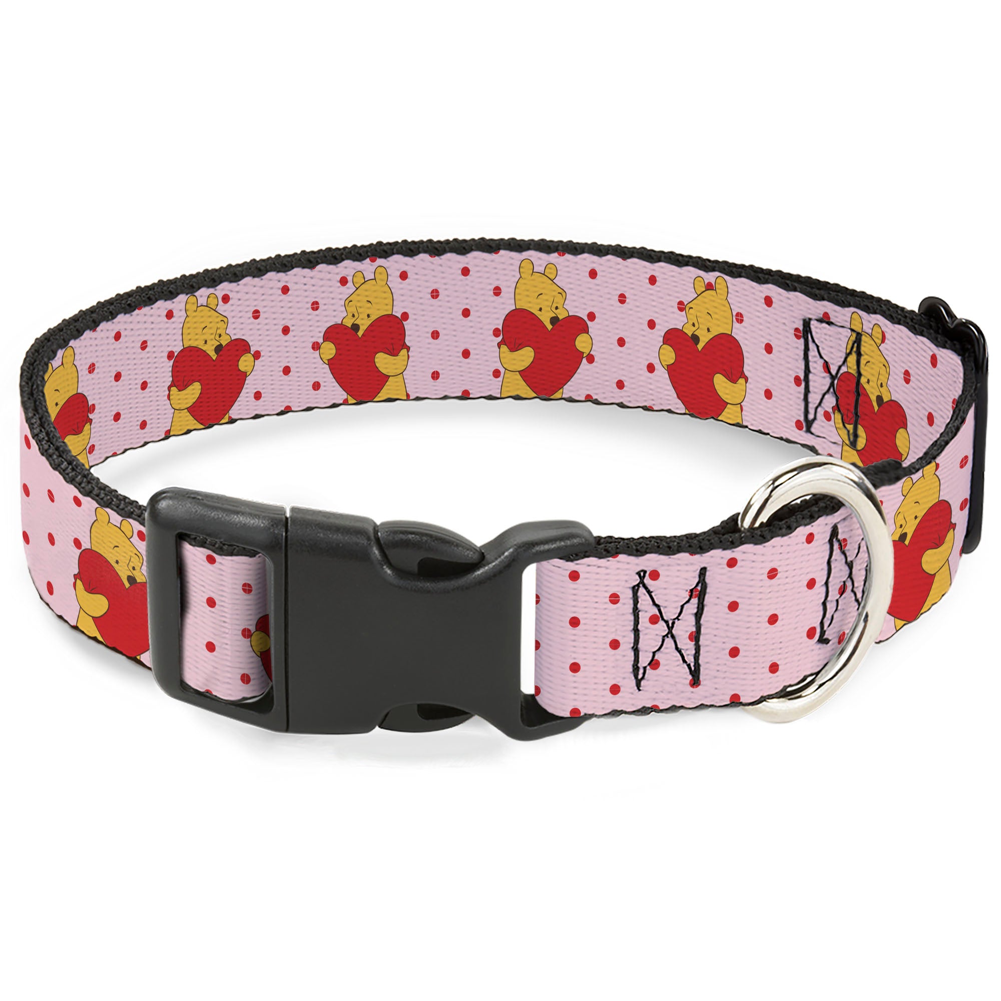 Plastic Clip Collar - Winnie the Pooh Hugging Heart Valentine's Day Pose Pink/Red