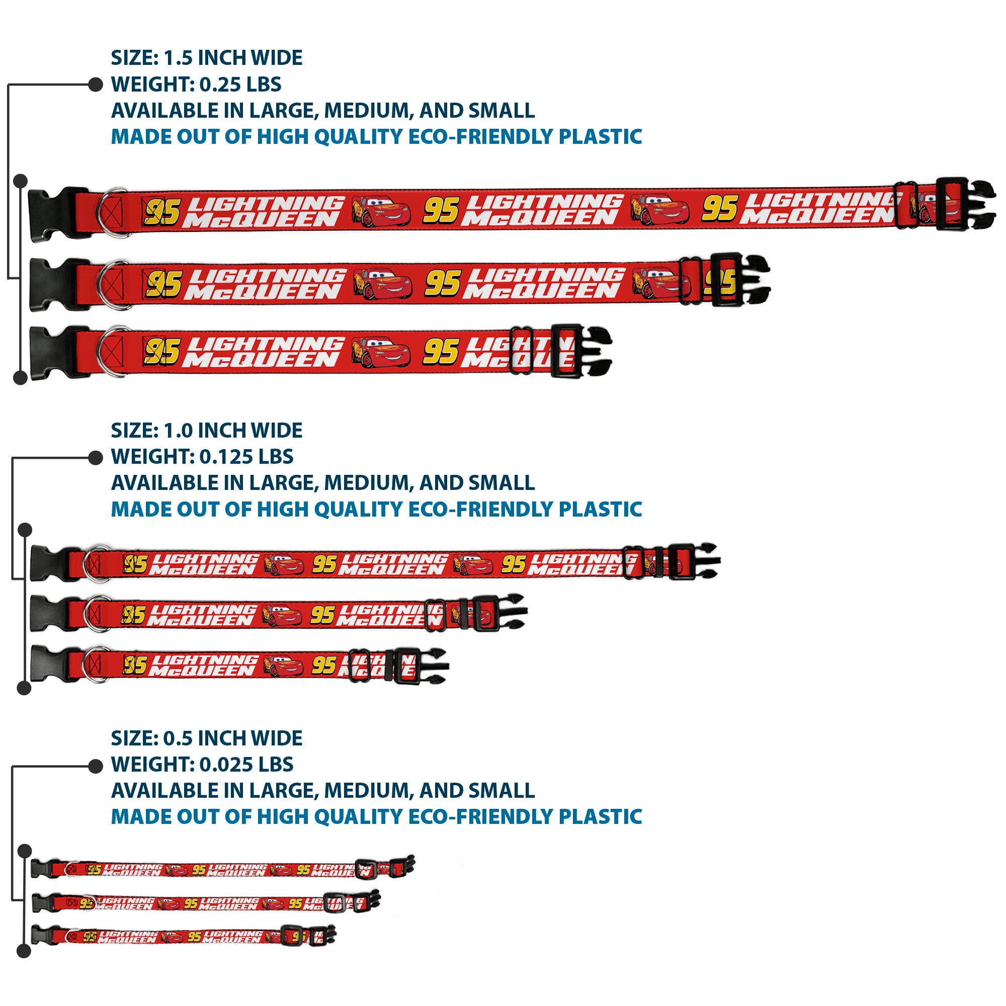 Plastic Clip Collar - Cars 95 LIGHTNING MCQUEEN Text and Pose Red