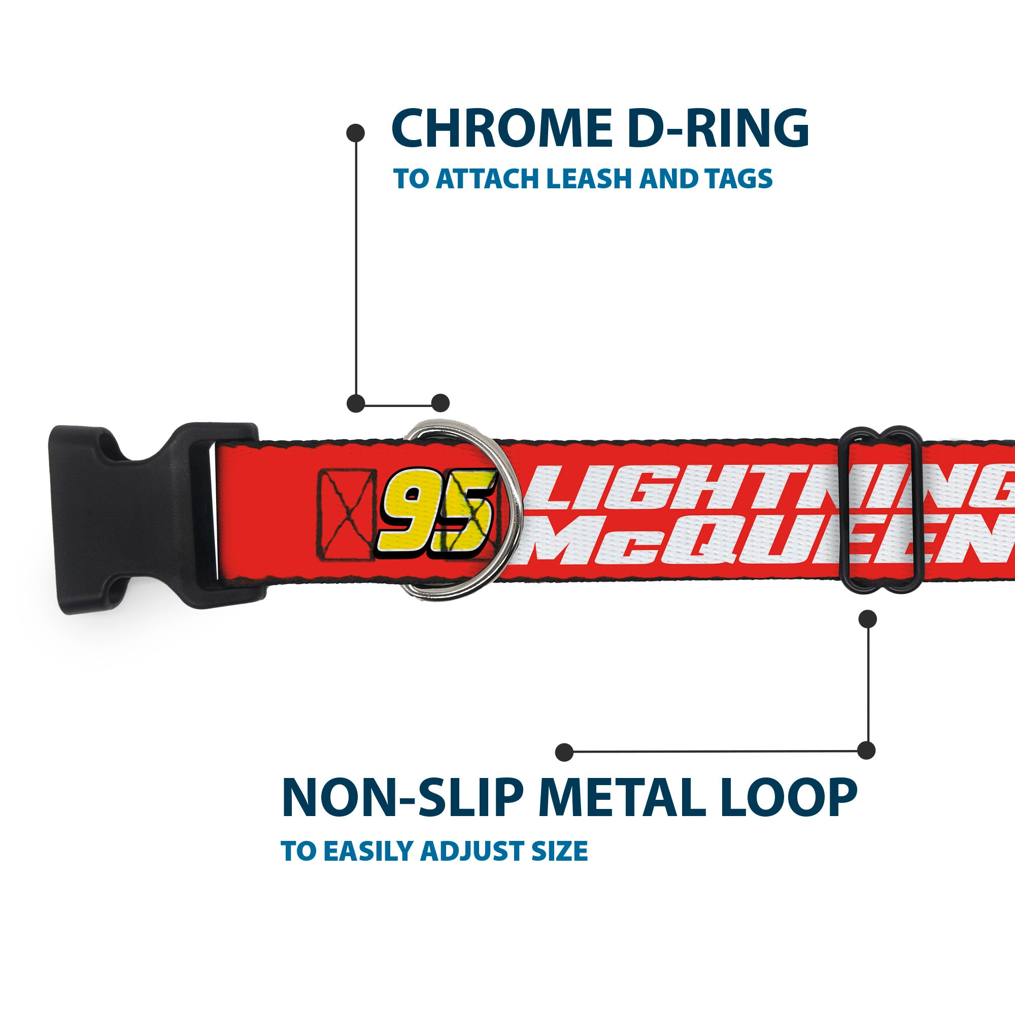 Plastic Clip Collar - Cars 95 LIGHTNING MCQUEEN Text and Pose Red