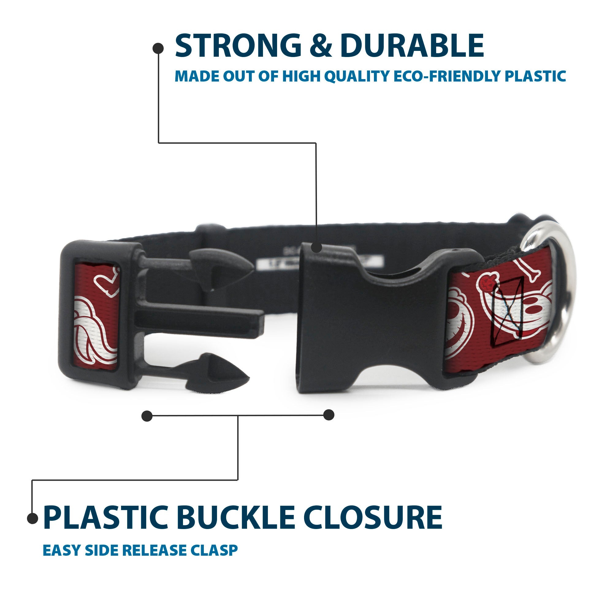 Plastic Clip Collar - The Nightmare Before Christmas Icons Collage Burgundy/Reds