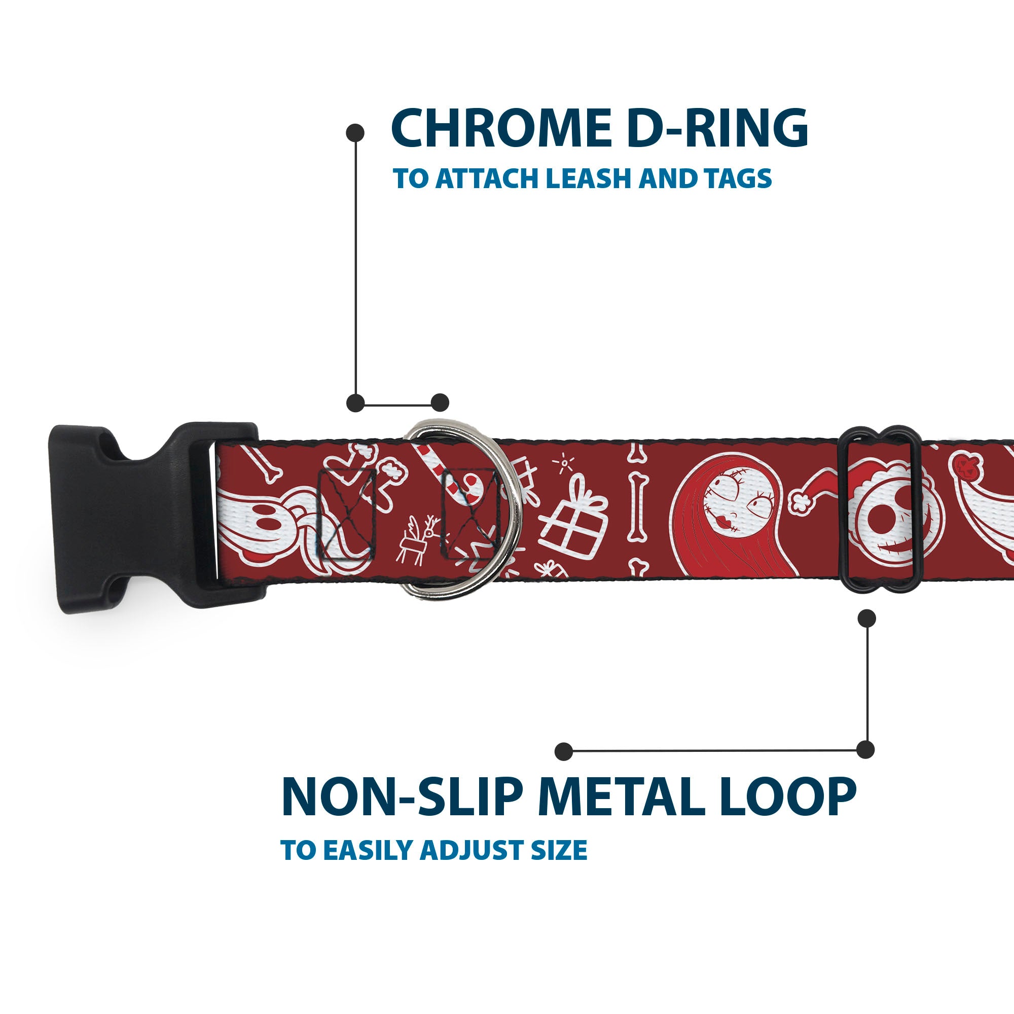 Plastic Clip Collar - The Nightmare Before Christmas Icons Collage Burgundy/Reds