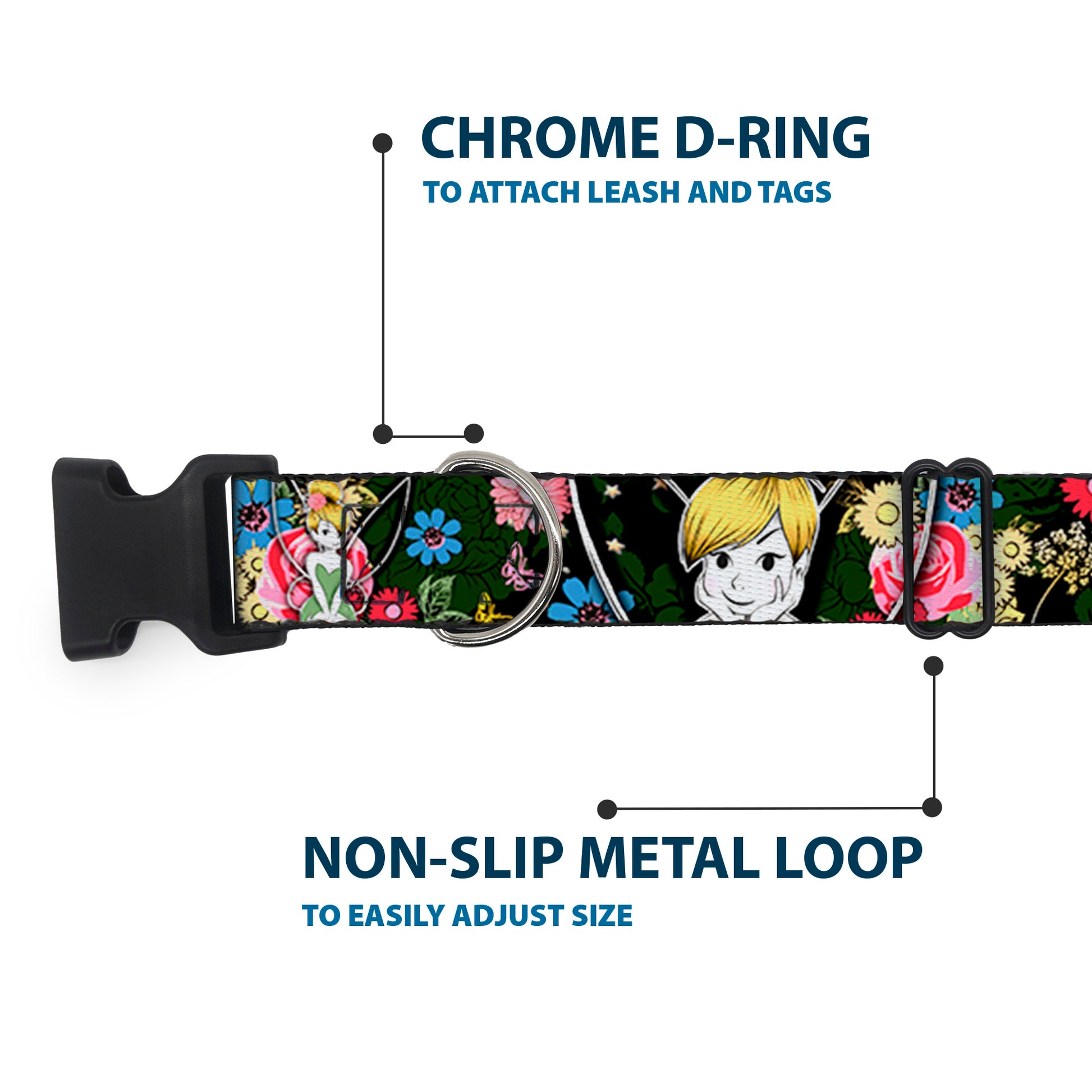 Plastic Clip Collar - Tinker Bell Poses/Sleeping Floral Collage Plastic Clip Collars Disney