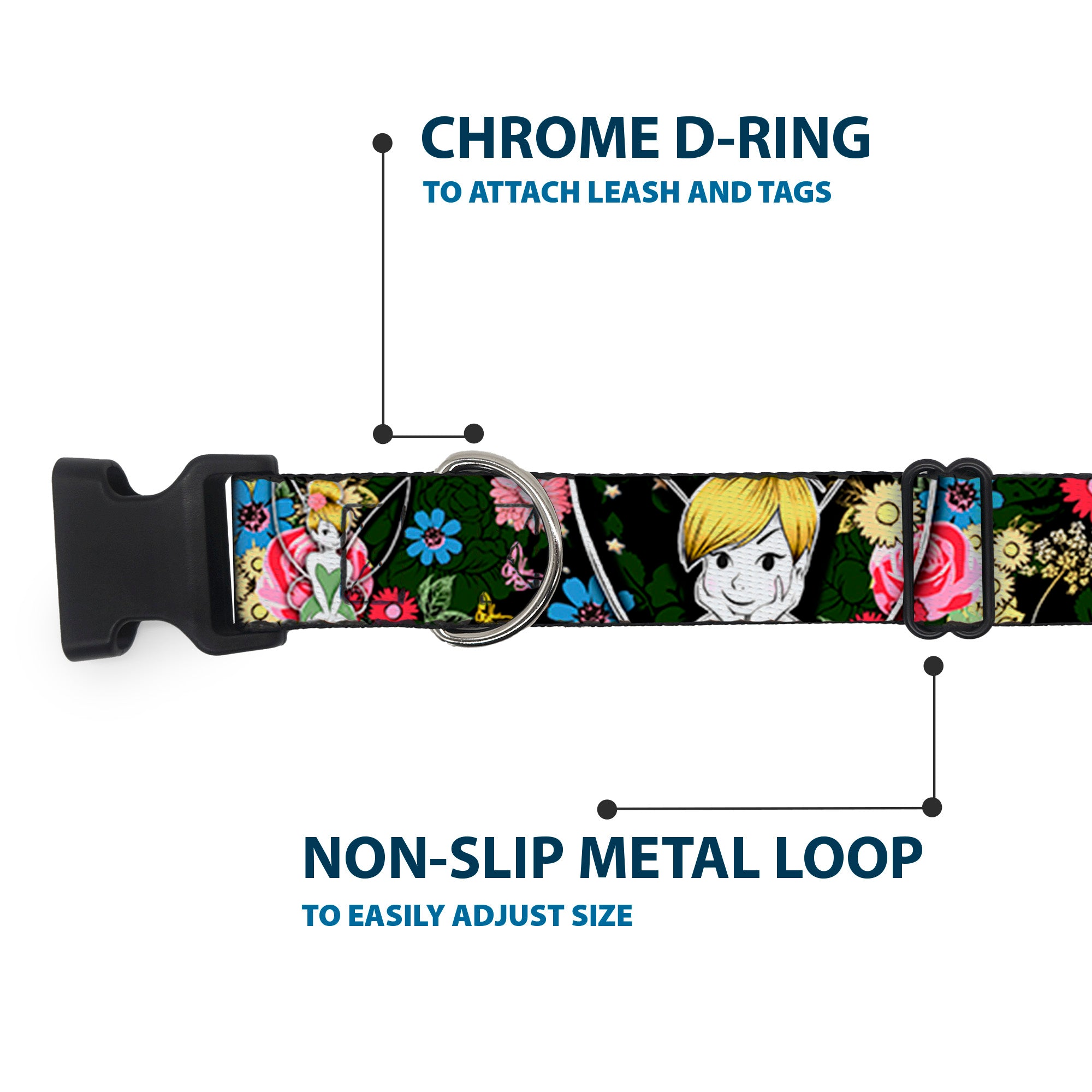 Plastic Clip Collar - Tinker Bell Poses/Sleeping Floral Collage Plastic Clip Collars Disney