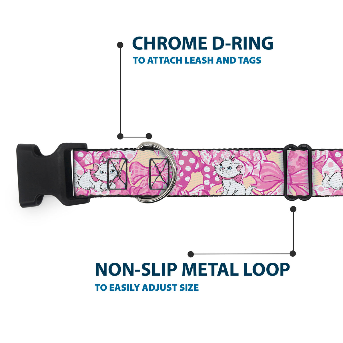 Plastic Clip Collar - Aristocats Marie Poses and Bows Yellow/Pinks Dog Collars Plastic Clip Side Release Disney