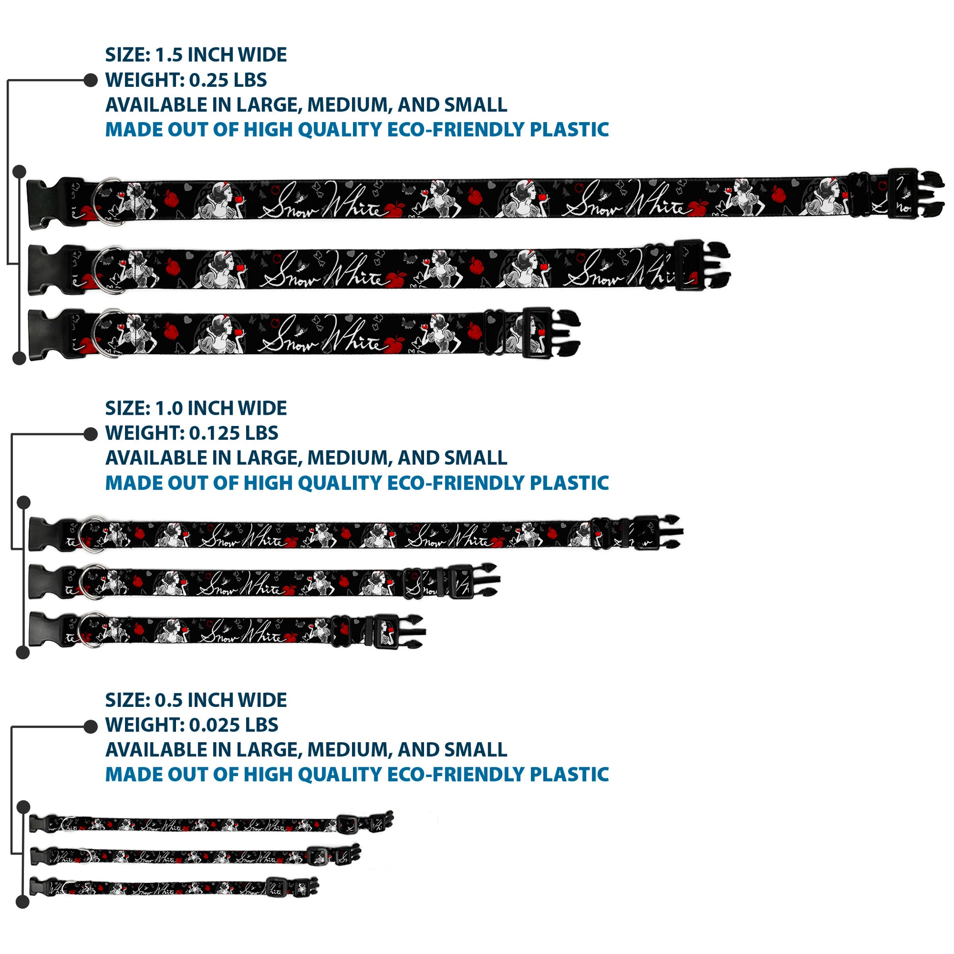Plastic Clip Collar - SNOW WHITE Apple Poses/Butterflies Black/Gray/Red Plastic Clip Collars Disney