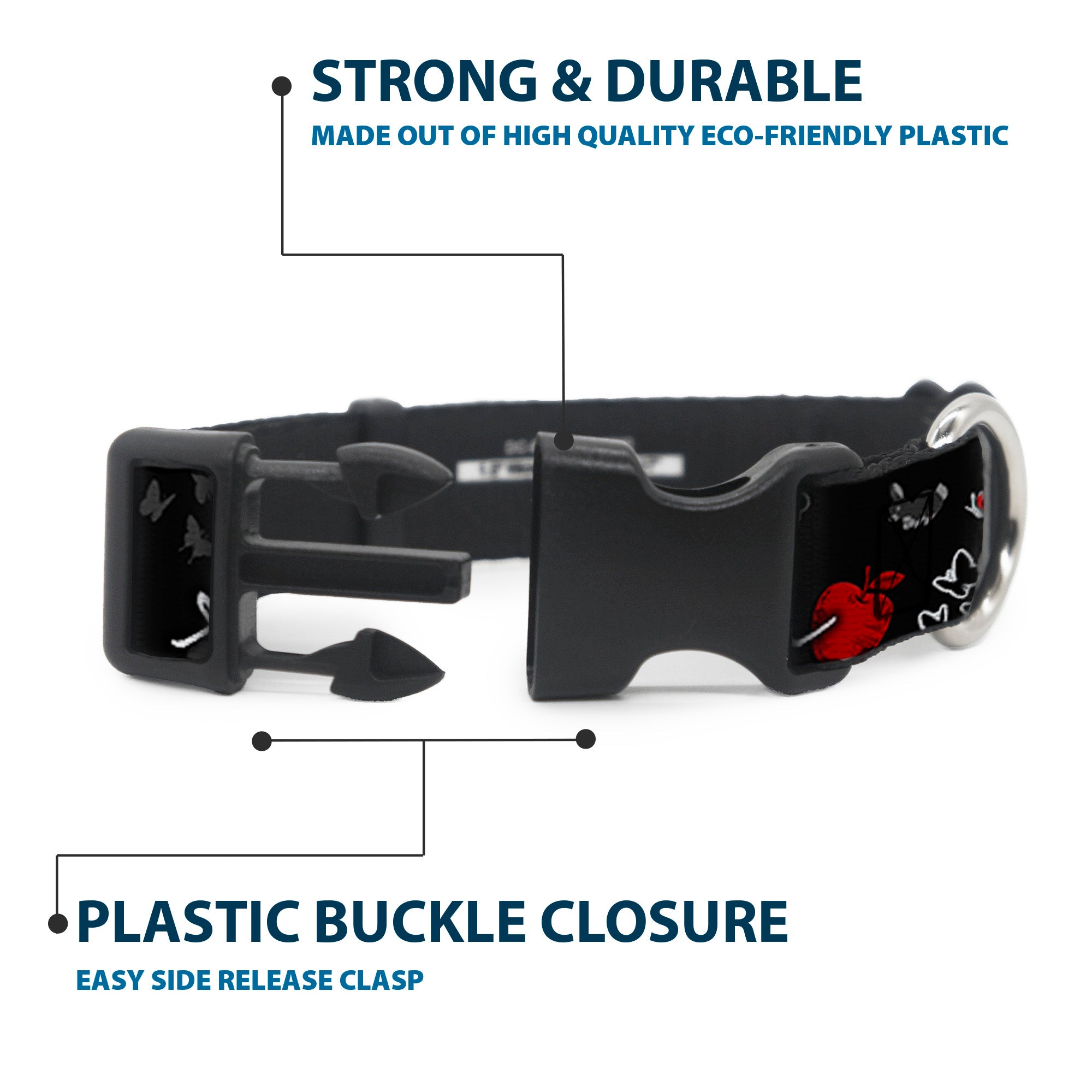 Plastic Clip Collar - SNOW WHITE Apple Poses/Butterflies Black/Gray/Red Plastic Clip Collars Disney