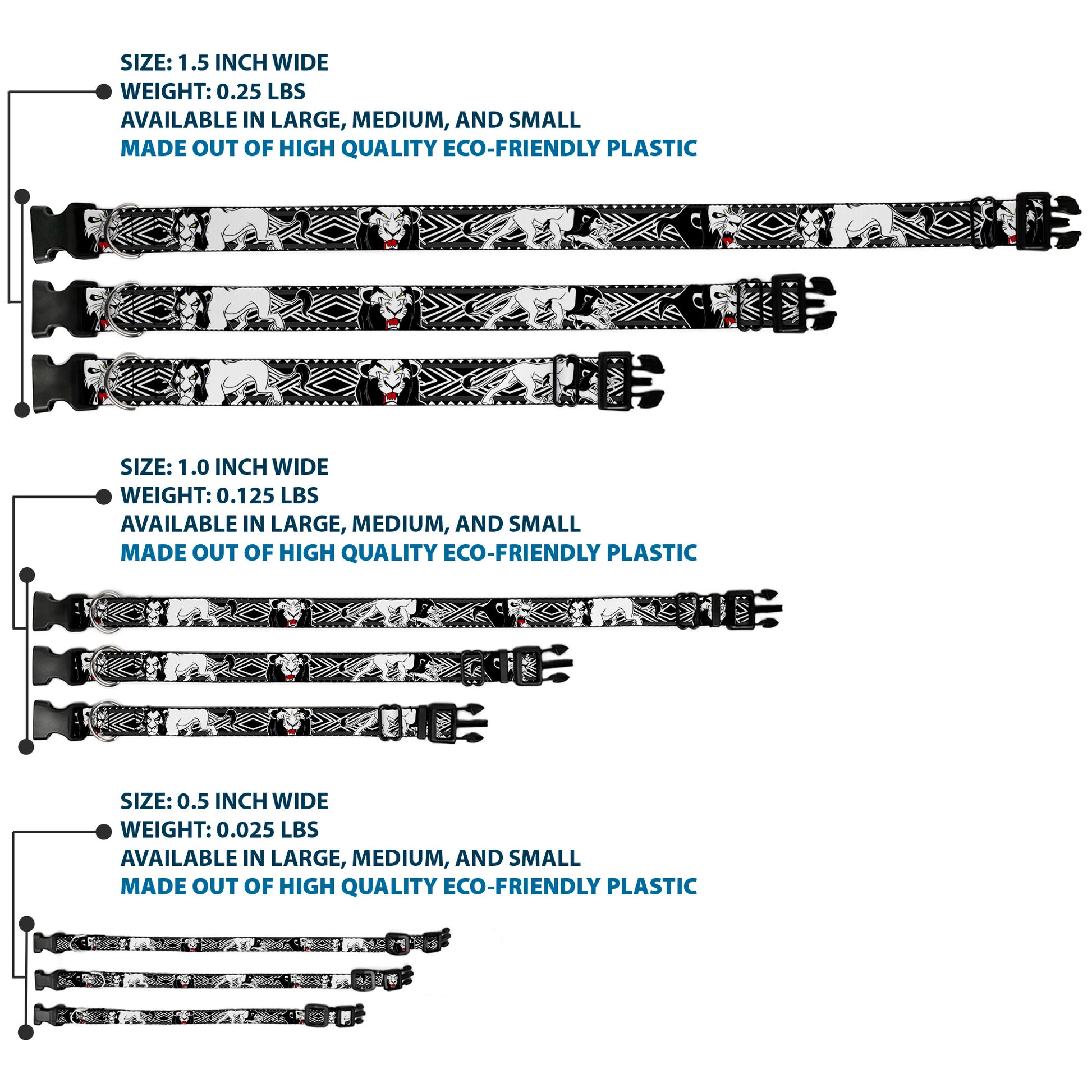 Plastic Clip Collar - Lion King Scar Poses White/Black Plastic Clip Collars Disney
