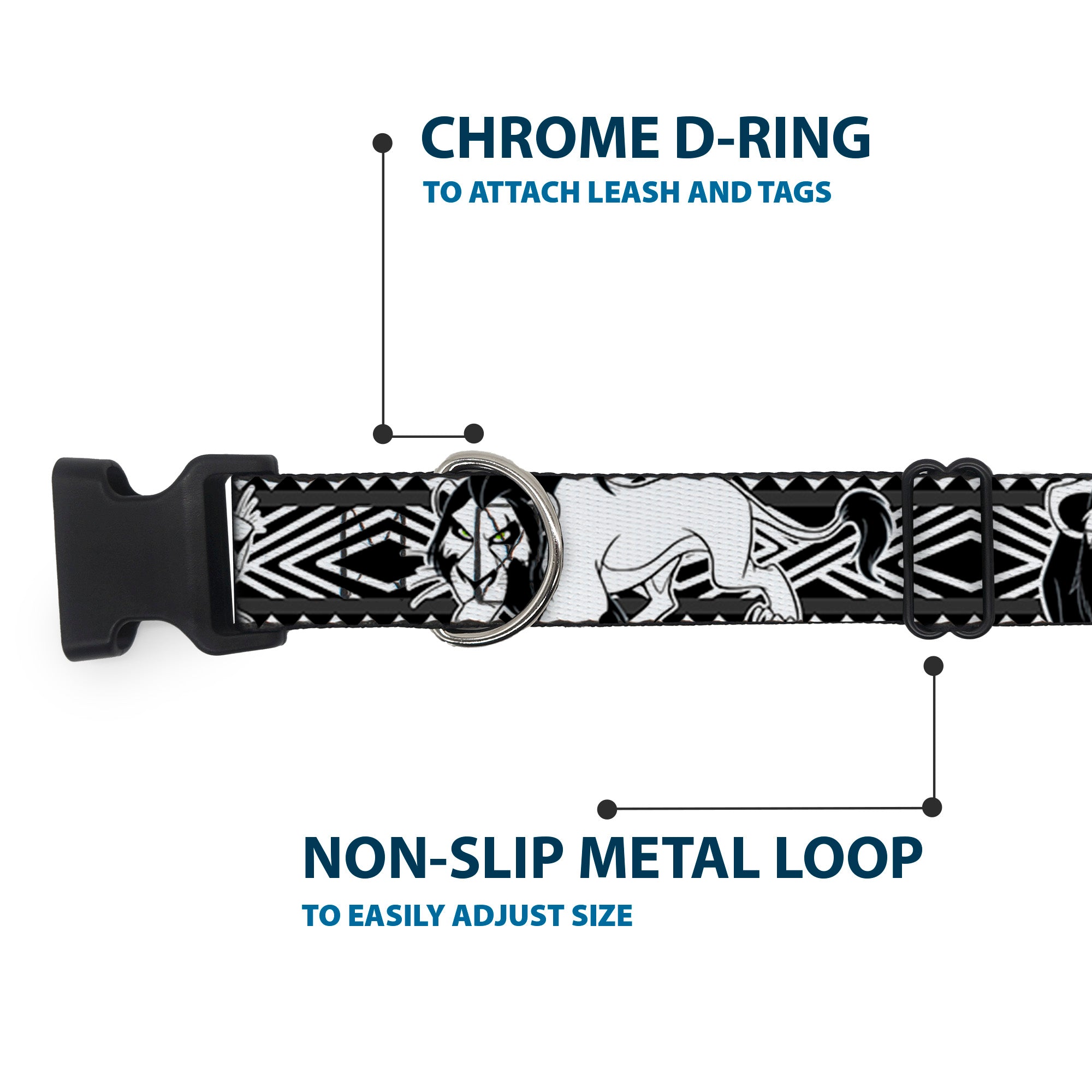 Plastic Clip Collar - Lion King Scar Poses White/Black Plastic Clip Collars Disney