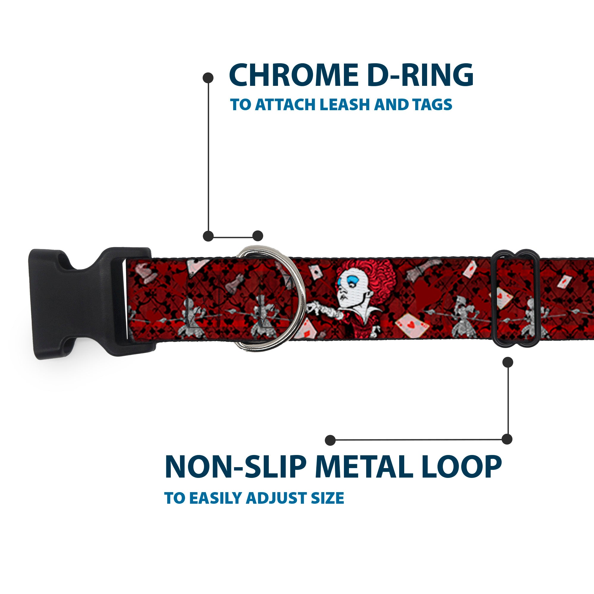 Plastic Clip Collar - Queen of Hearts Poses/Hearts/Cards Reds/Black Plastic Clip Collars Disney