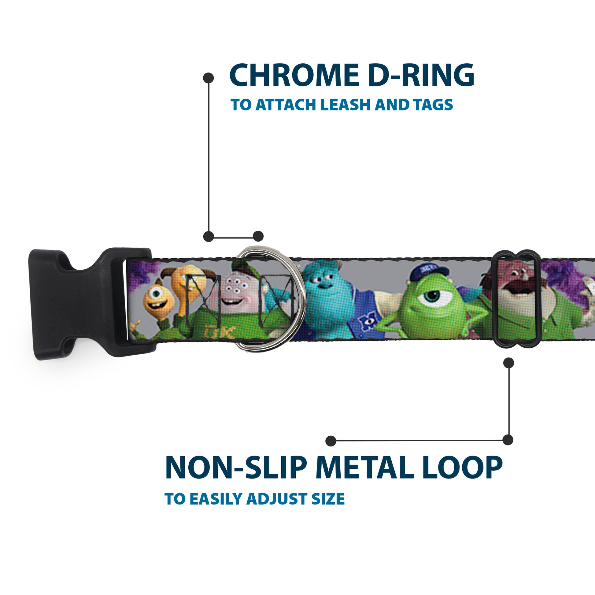 Plastic Clip Collar - Monsters University Character Lineup Gray Plastic Clip Collars Disney