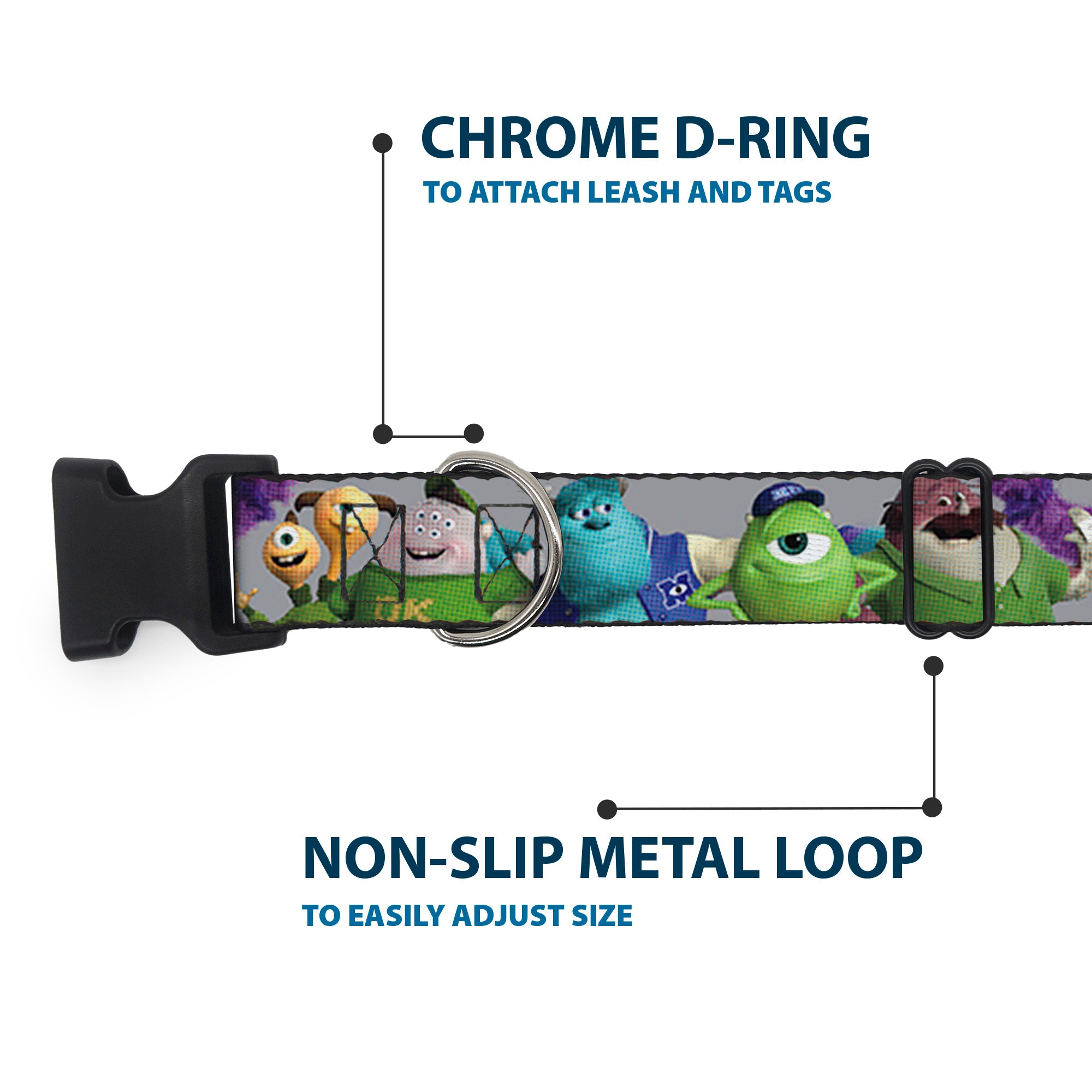 Plastic Clip Collar - Monsters University Character Lineup Gray Plastic Clip Collars Disney