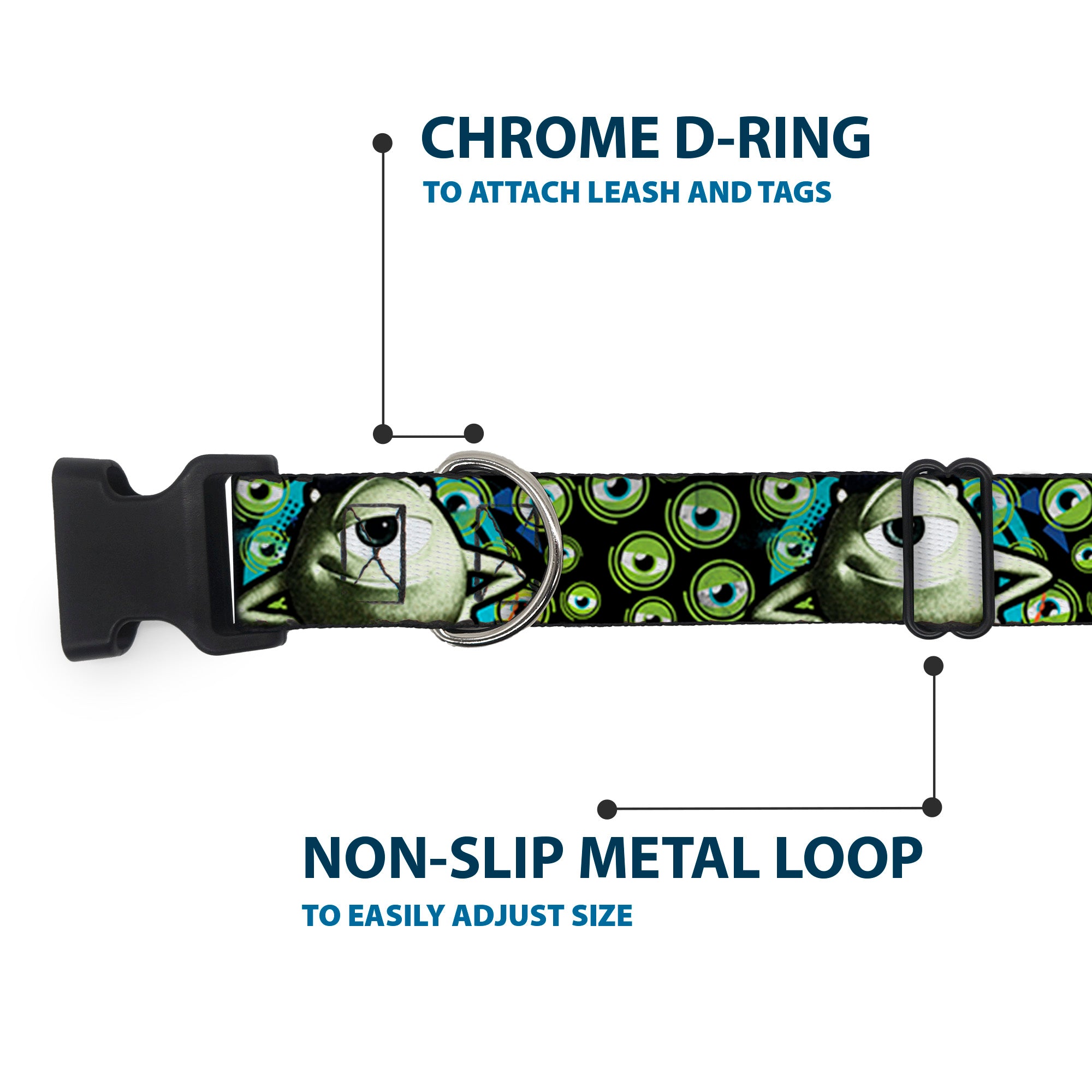 Plastic Clip Collar - Mike Poses/Eyeballs Black/Greens Plastic Clip Collars Disney