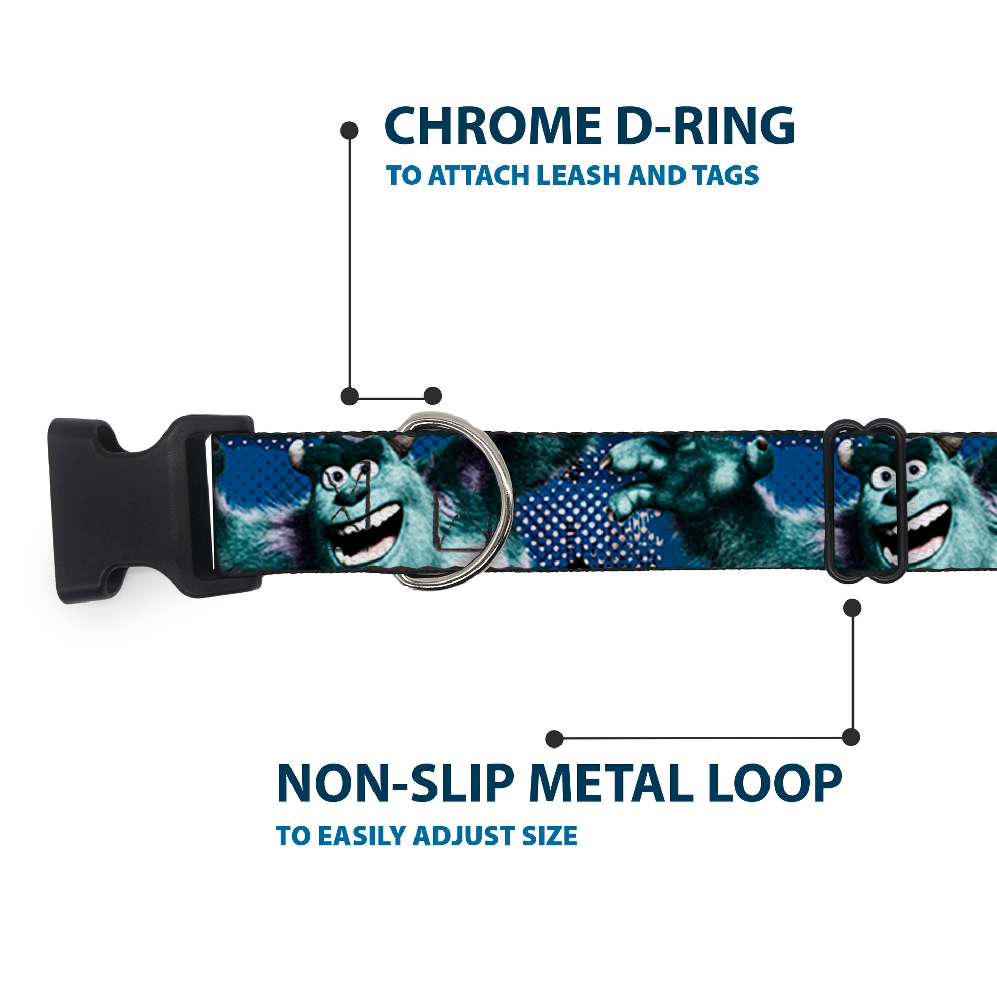 Plastic Clip Collar - Sulley Scare Pose/Dots Blues/White Plastic Clip Collars Disney