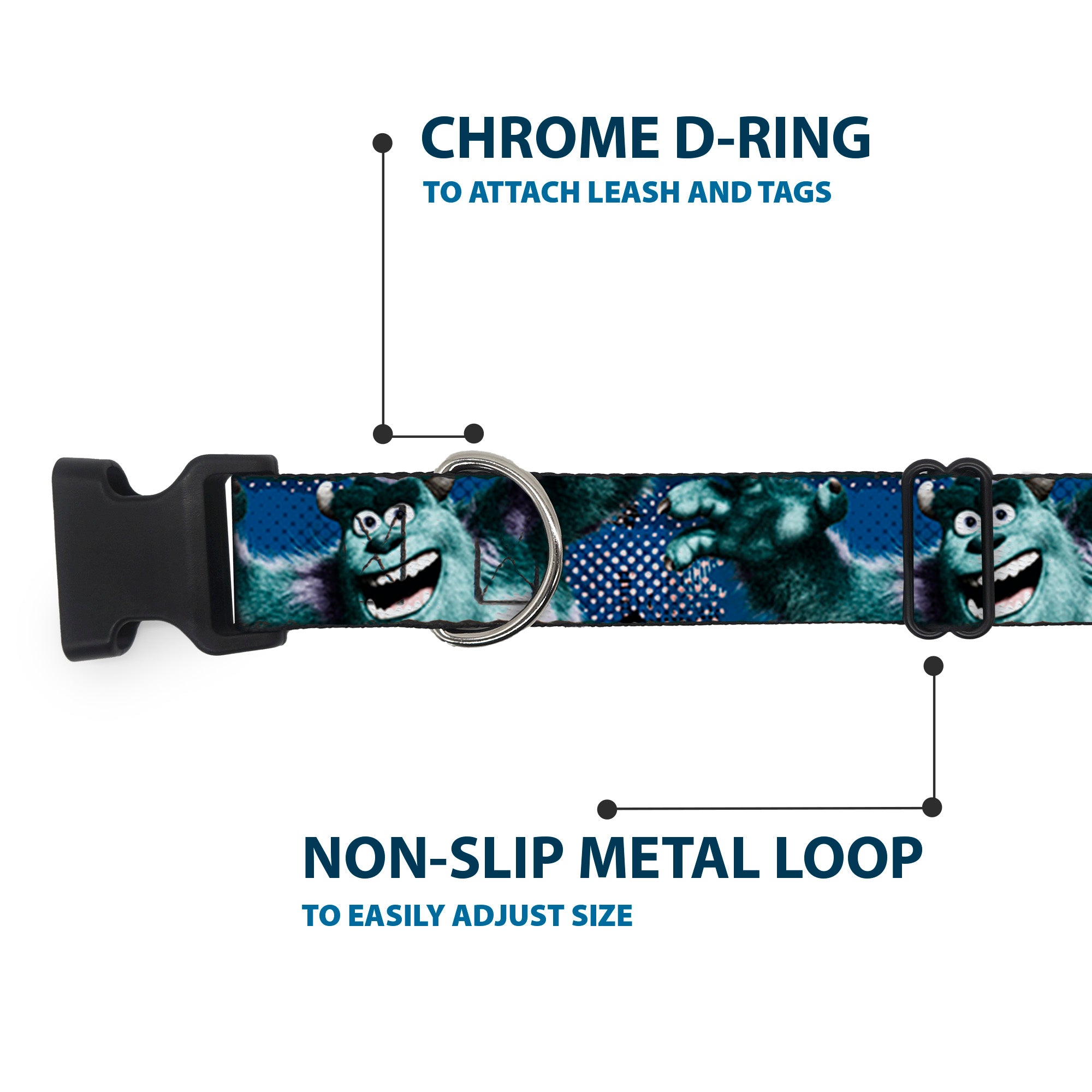 Plastic Clip Collar - Sulley Scare Pose/Dots Blues/White Plastic Clip Collars Disney