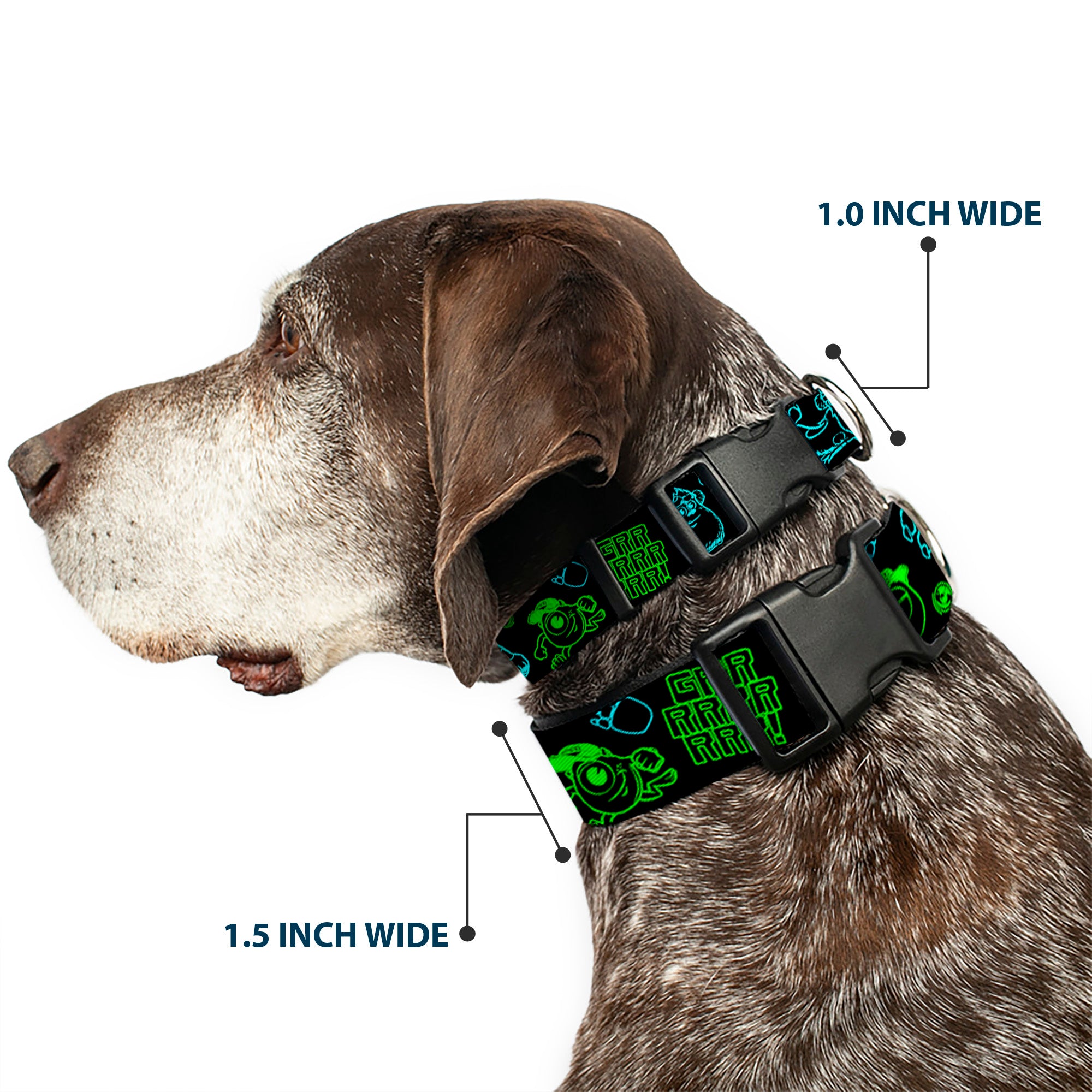 Plastic Clip Collar - Monsters Inc. Sully & Mike Poses/GRRRRR! Black/Turquoise/Green Plastic Clip Collars Disney