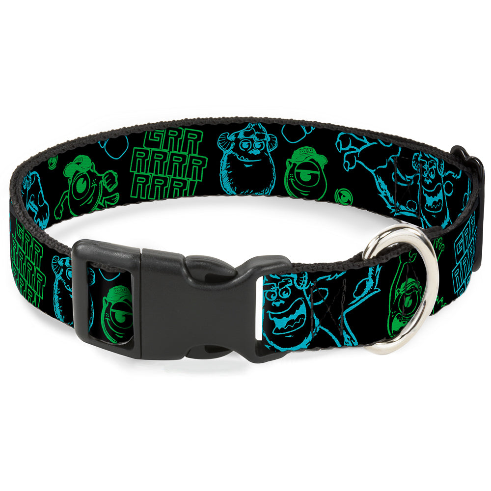 Plastic Clip Collar - Monsters Inc. Sully & Mike Poses/GRRRRR! Black/Turquoise/Green Plastic Clip Collars Disney