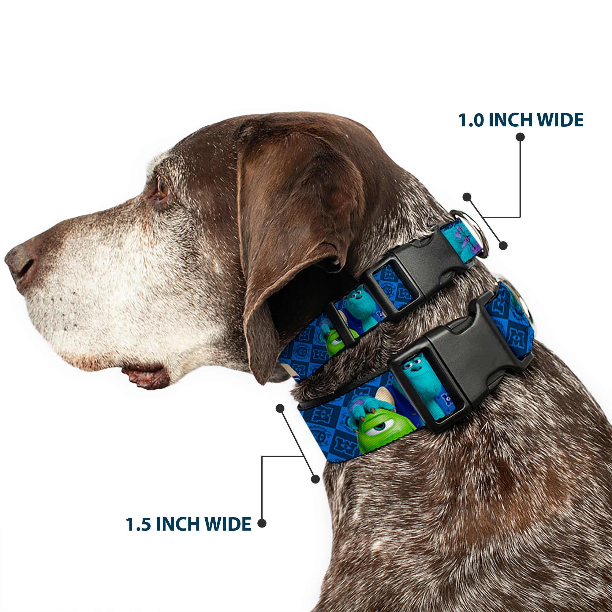 Plastic Clip Collar - Monsters University Sulley & Mike Poses/Checkers Blue Plastic Clip Collars Disney