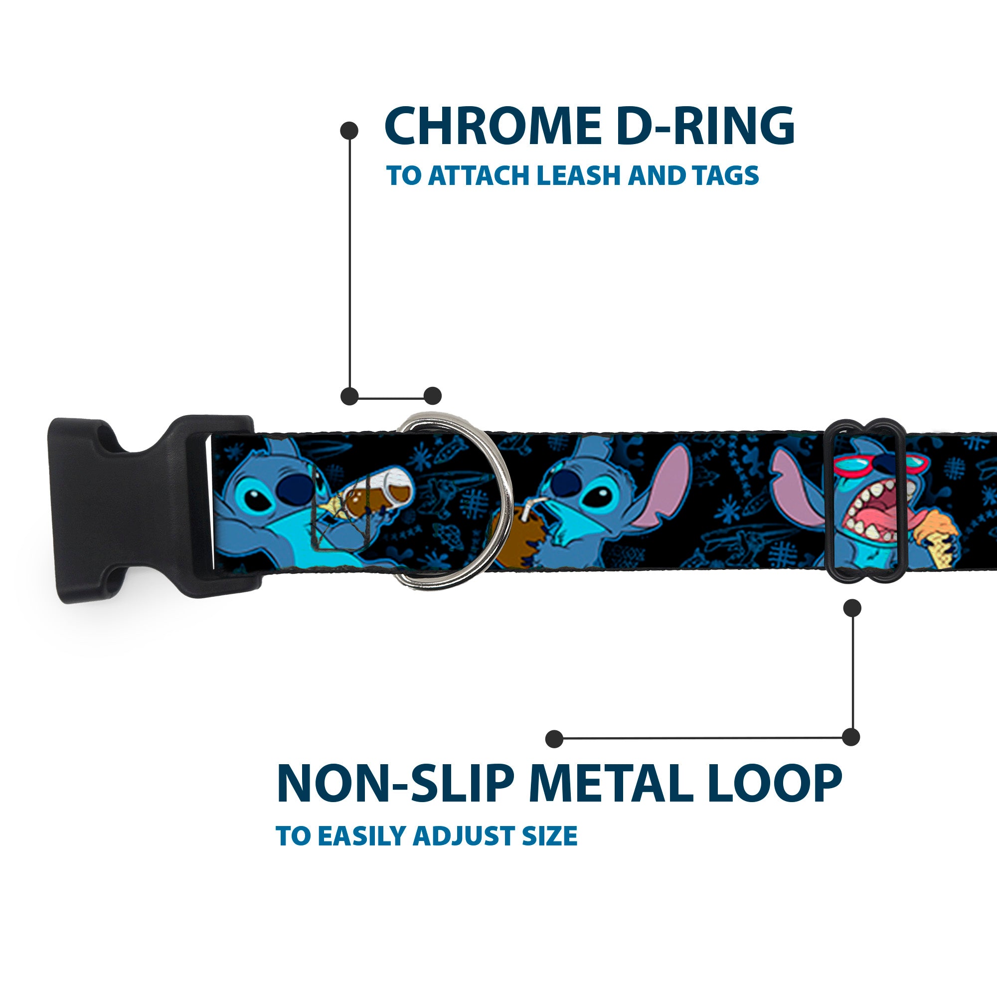 Plastic Clip Collar - Stitch Snacking Poses Black/Blue Plastic Clip Collars Disney