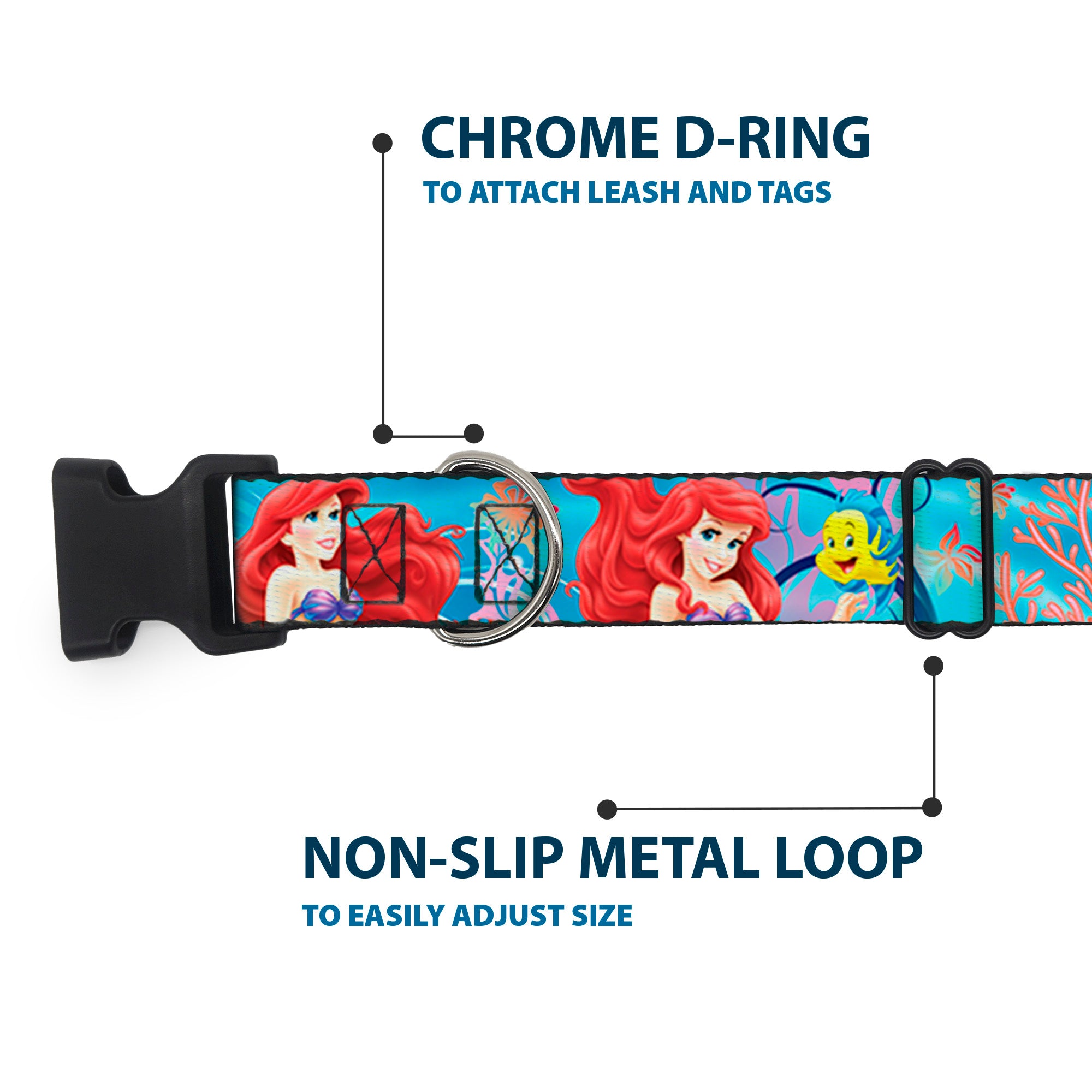 Plastic Clip Collar - Ariel & Flounder Vivid Underwater Poses Plastic Clip Collars Disney