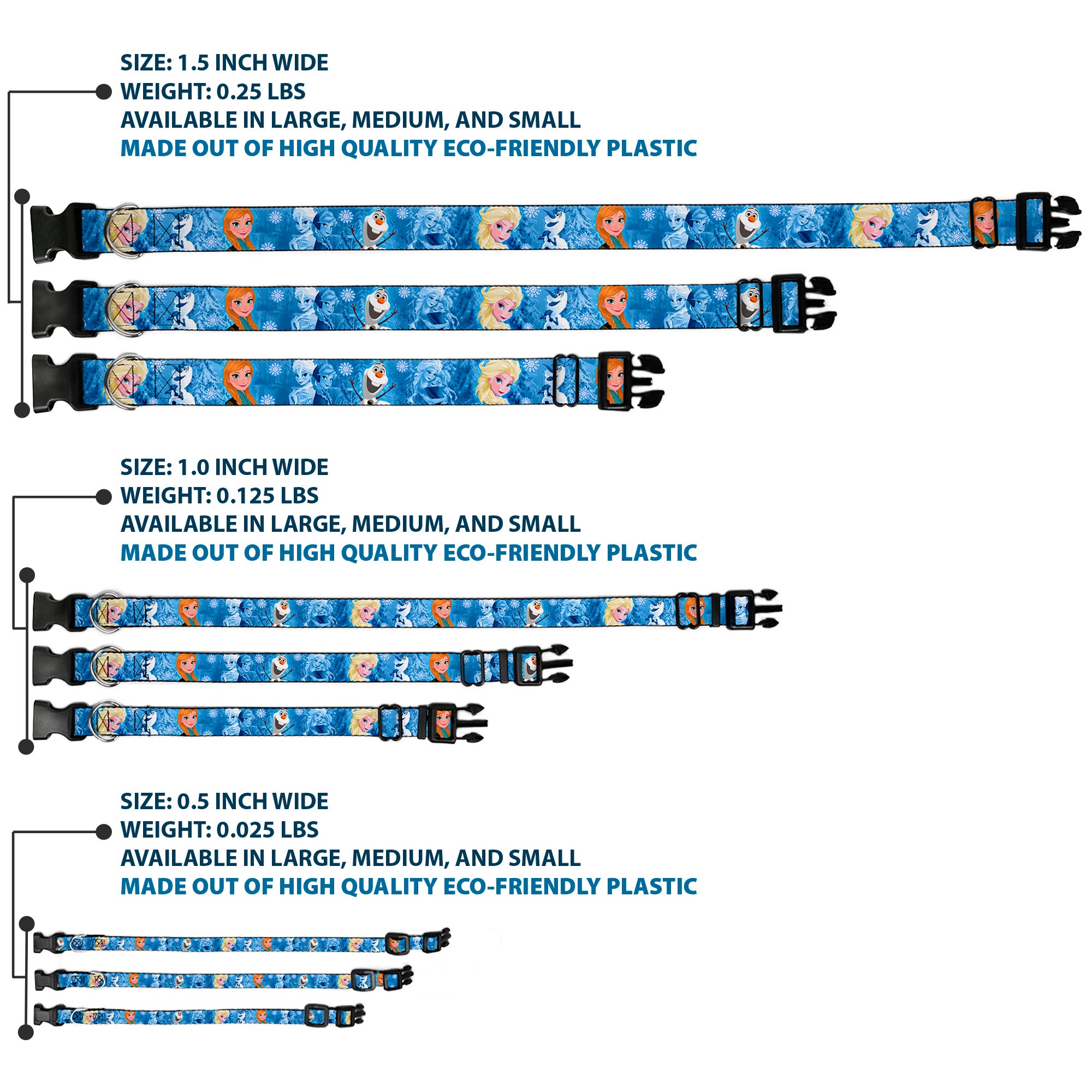 Plastic Clip Collar - Frozen Character Poses Blues Plastic Clip Collars Disney