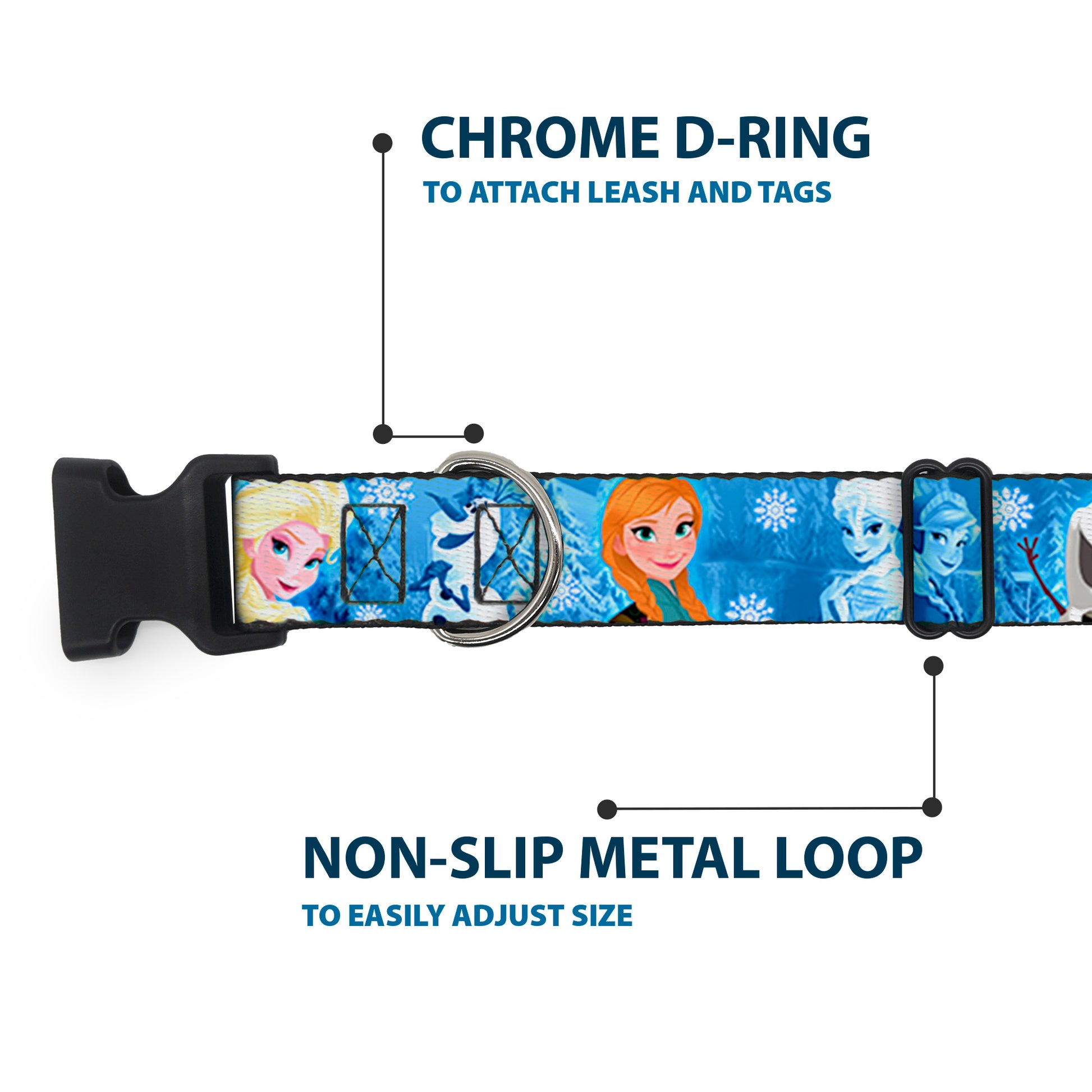 Plastic Clip Collar - Frozen Character Poses Blues Plastic Clip Collars Disney