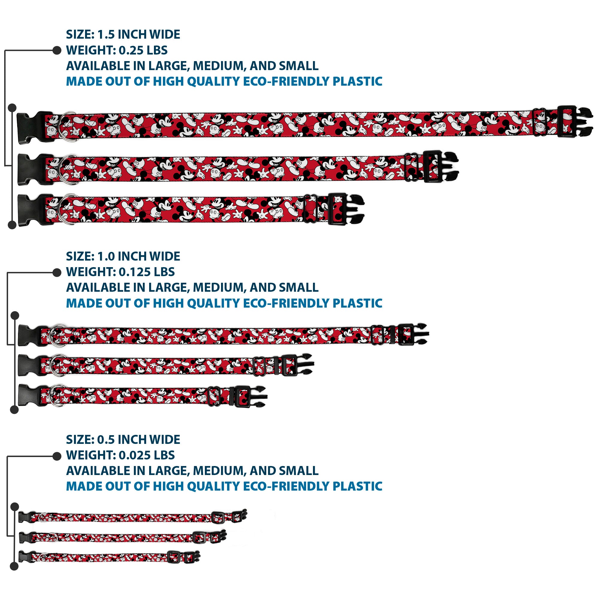 Plastic Clip Collar - Mickey Mouse Poses Scattered Red/Black/White Plastic Clip Collars Disney