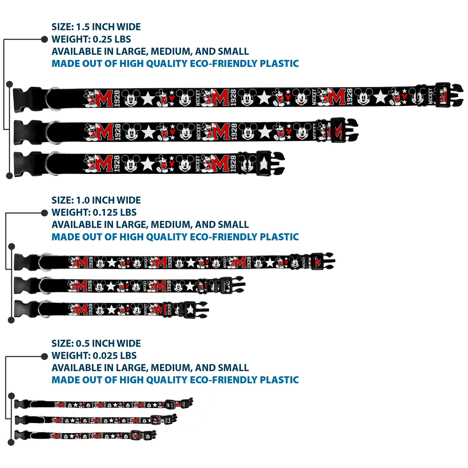 Plastic Clip Collar - Classic Mickey Mouse 1928 Collage Black/White/Red Plastic Clip Collars Disney