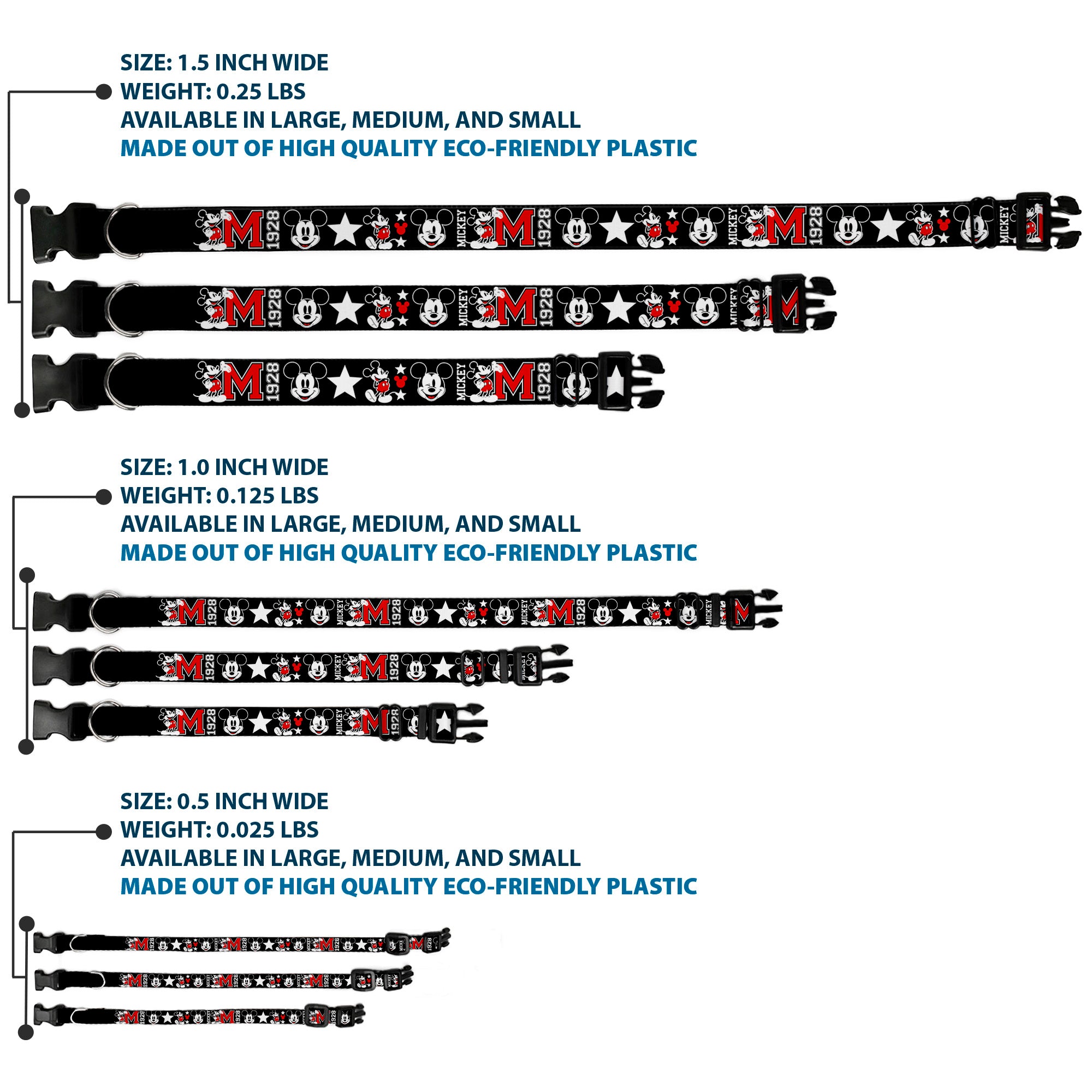 Plastic Clip Collar - Classic Mickey Mouse 1928 Collage Black/White/Red Plastic Clip Collars Disney