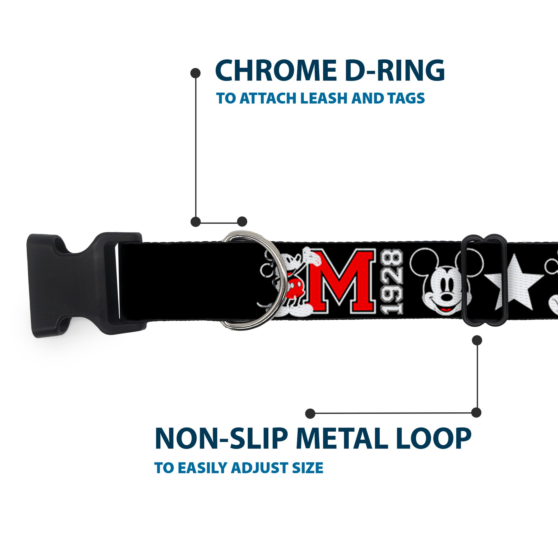 Plastic Clip Collar - Classic Mickey Mouse 1928 Collage Black/White/Red Plastic Clip Collars Disney