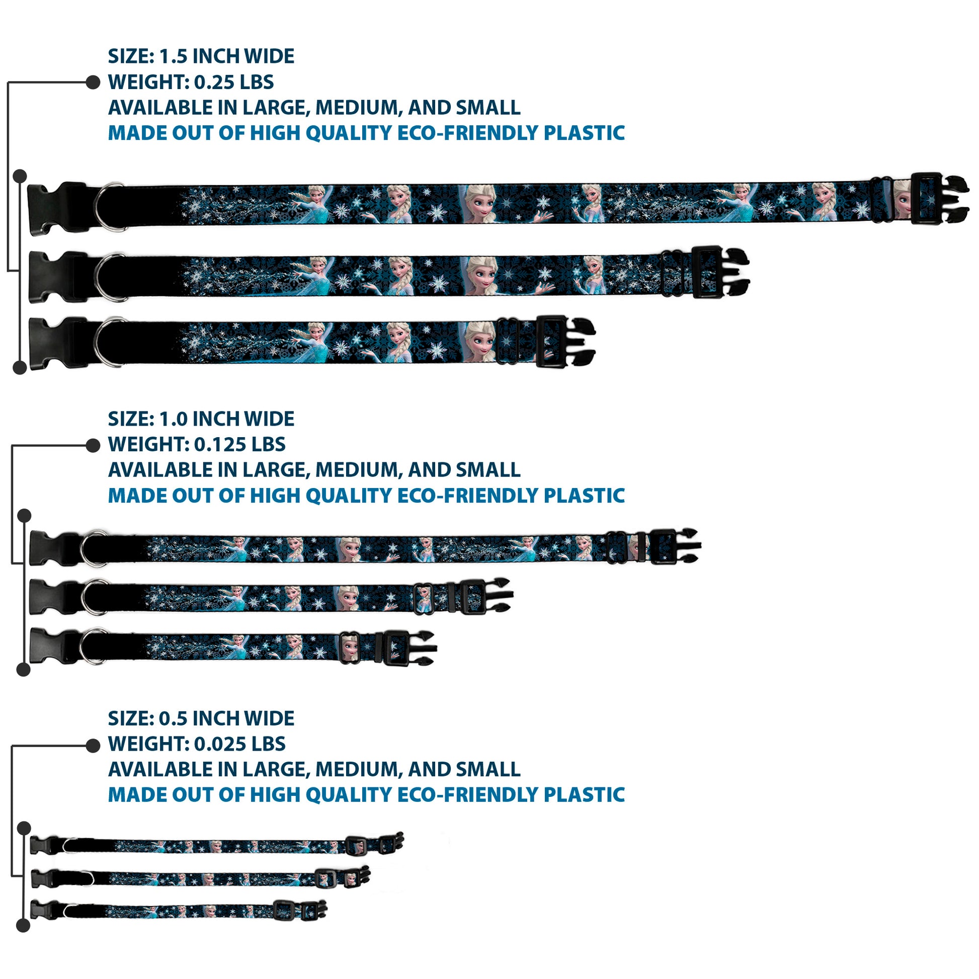 Plastic Clip Collar - Elsa the Snow Queen Poses PERFECT AND POWERFUL Blues/White Plastic Clip Collars Disney