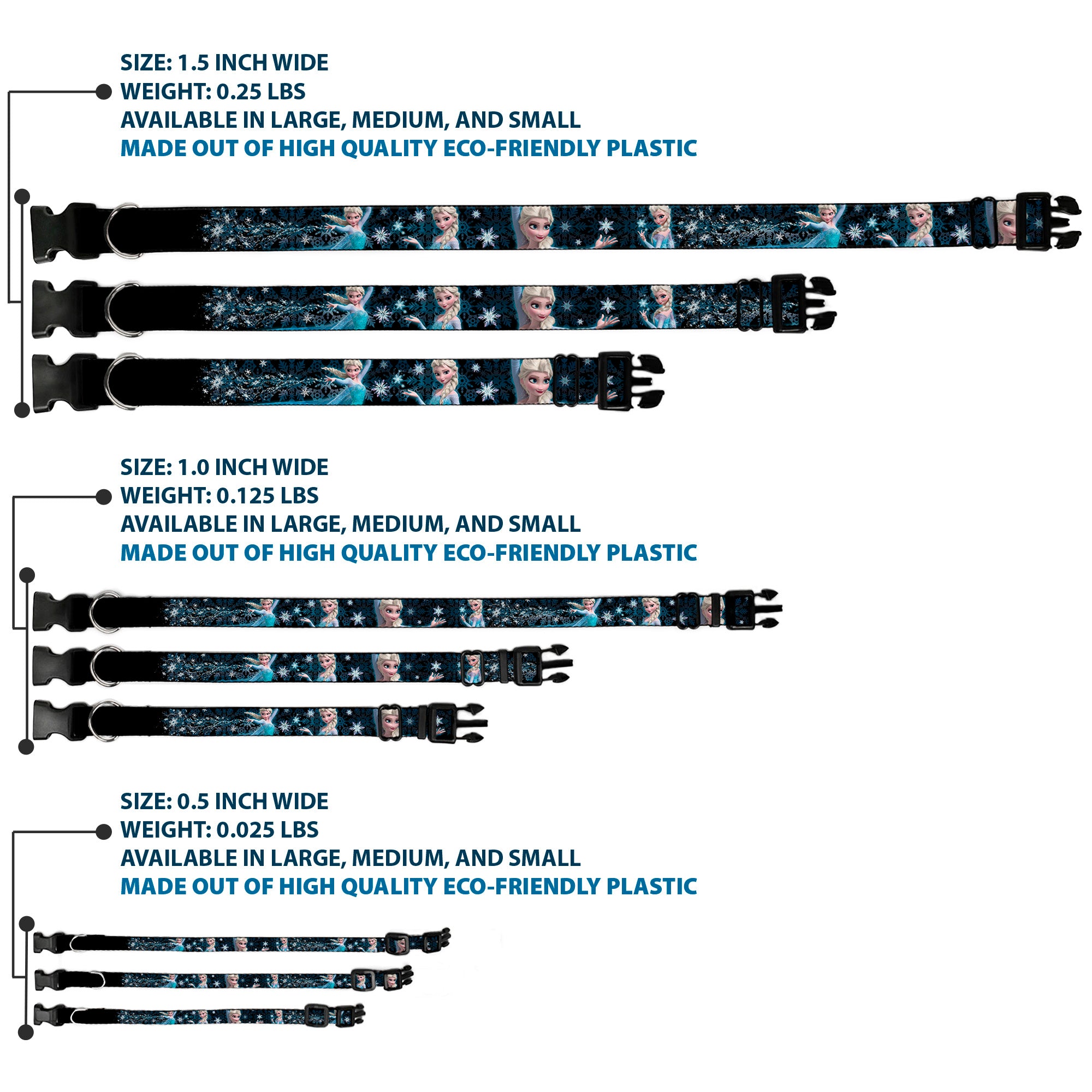 Plastic Clip Collar - Elsa the Snow Queen Poses PERFECT AND POWERFUL Blues/White Plastic Clip Collars Disney