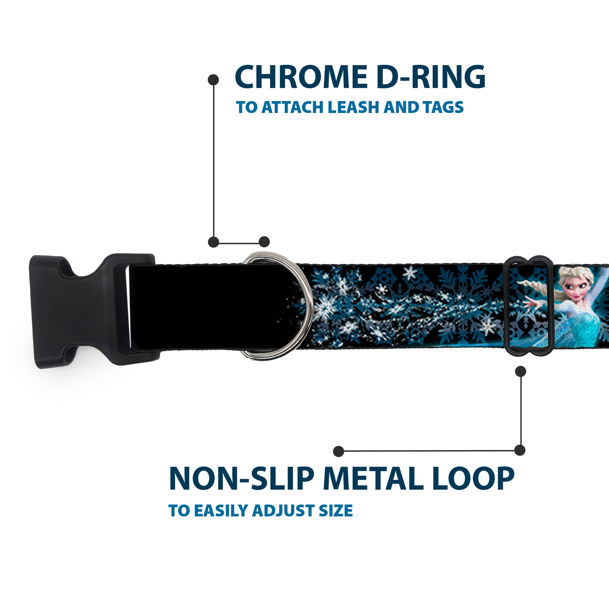 Plastic Clip Collar - Elsa the Snow Queen Poses PERFECT AND POWERFUL Blues/White Plastic Clip Collars Disney