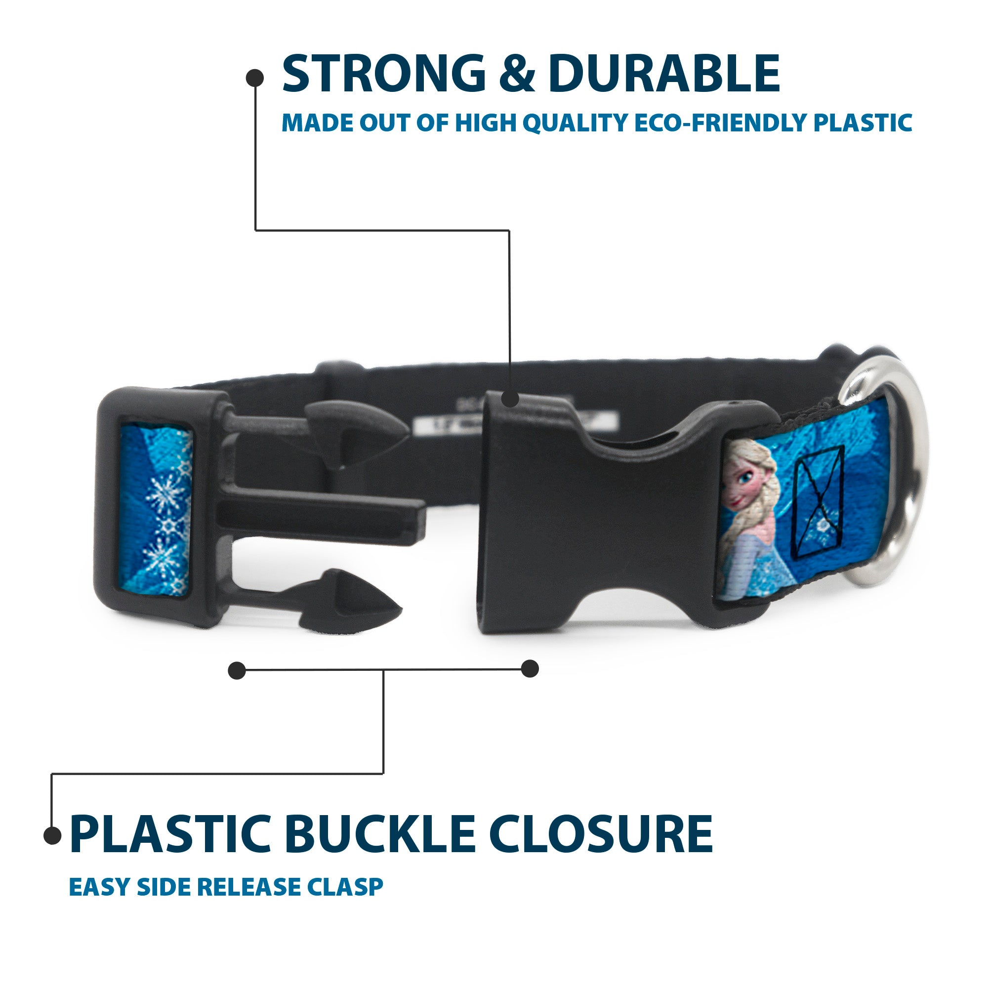 Plastic Clip Collar - Anna & Elsa Poses/Castle & Mountains Blues Plastic Clip Collars Disney