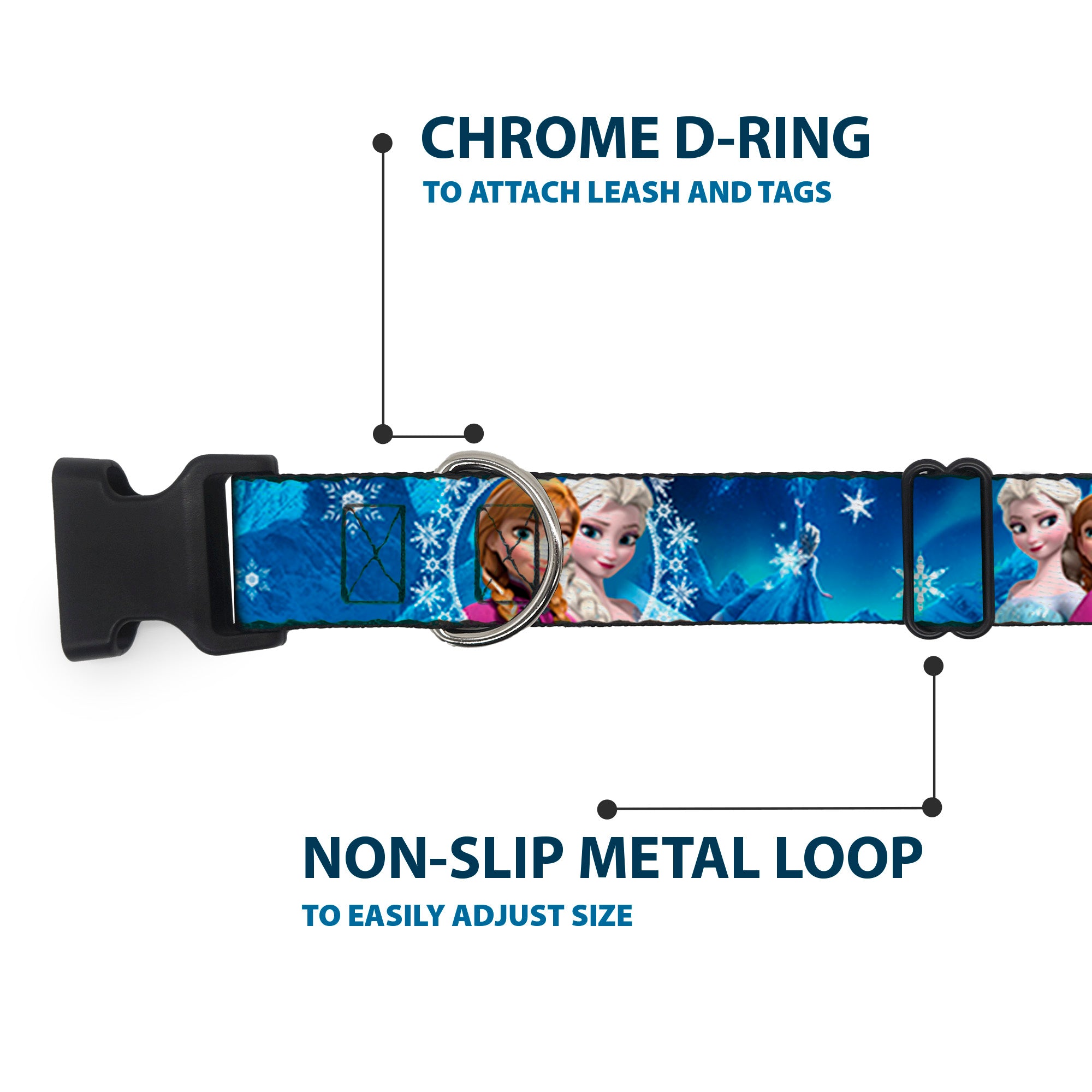 Plastic Clip Collar - Anna & Elsa Poses/Castle & Mountains Blues Plastic Clip Collars Disney