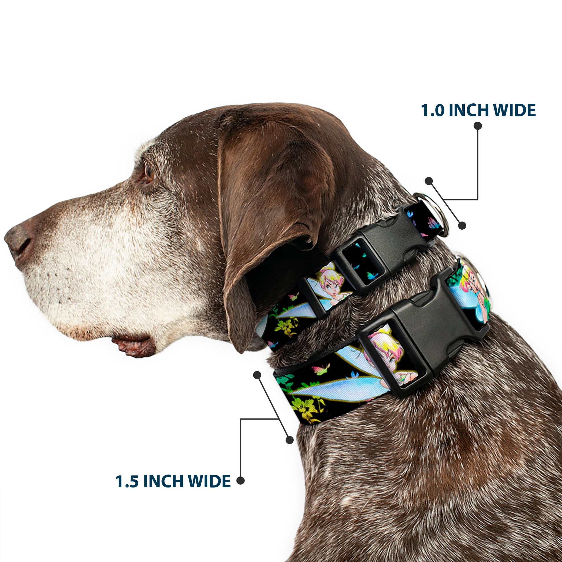 Plastic Clip Collar - Glowing Tinker Bell Poses/Butterflies & Flowers Black/Multi Neon Plastic Clip Collars Disney