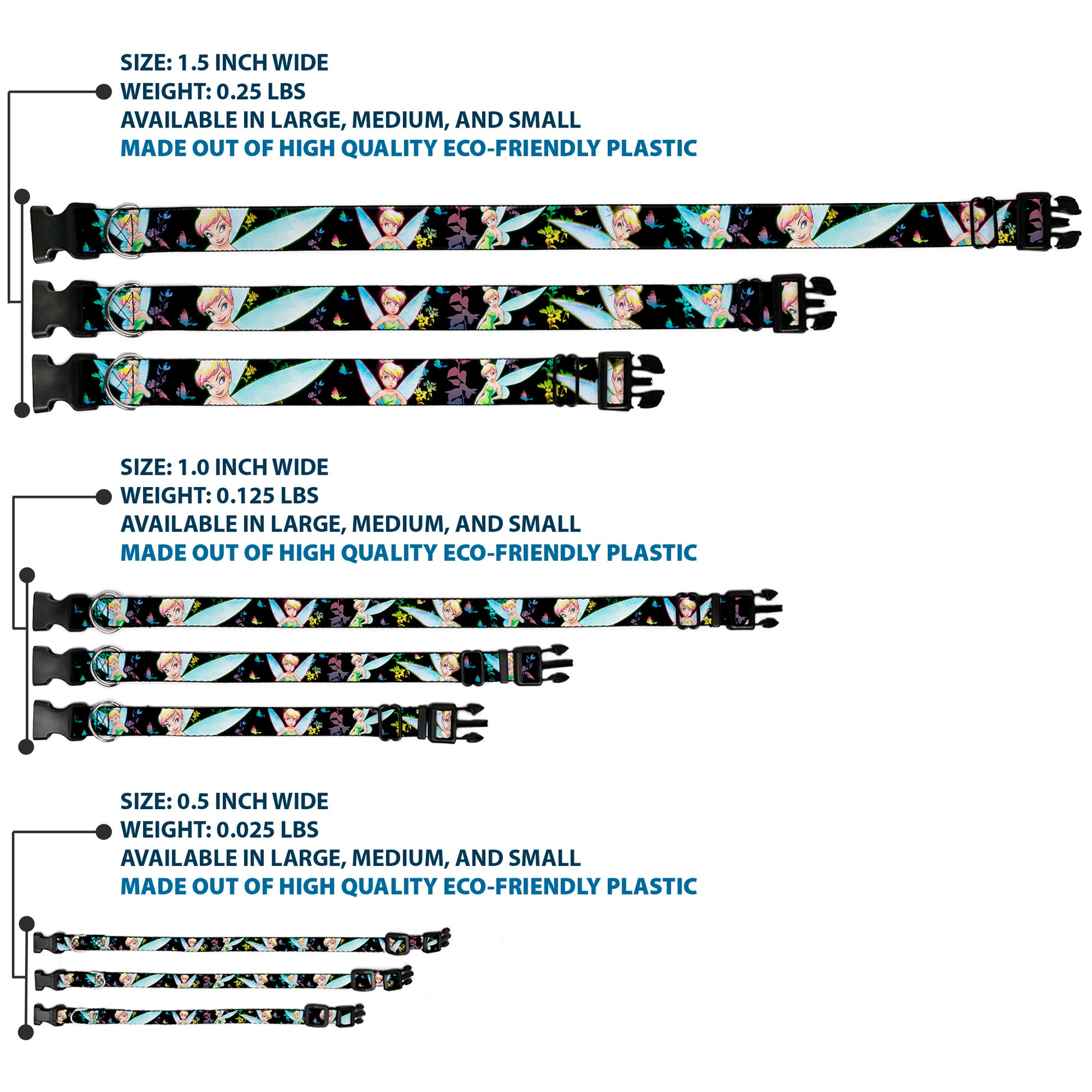 Plastic Clip Collar - Glowing Tinker Bell Poses/Butterflies & Flowers Black/Multi Neon Plastic Clip Collars Disney