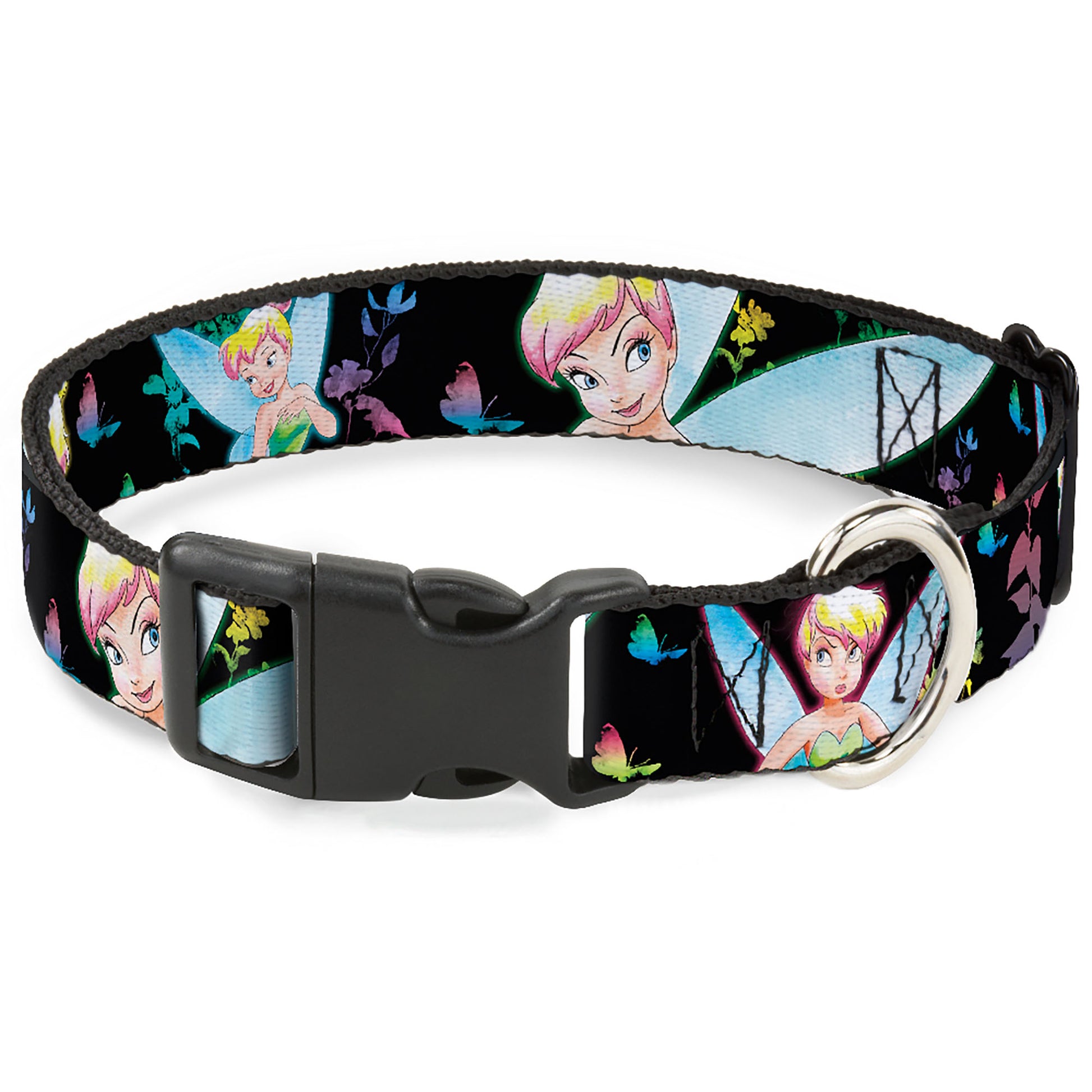 Plastic Clip Collar - Glowing Tinker Bell Poses/Butterflies & Flowers Black/Multi Neon Plastic Clip Collars Disney