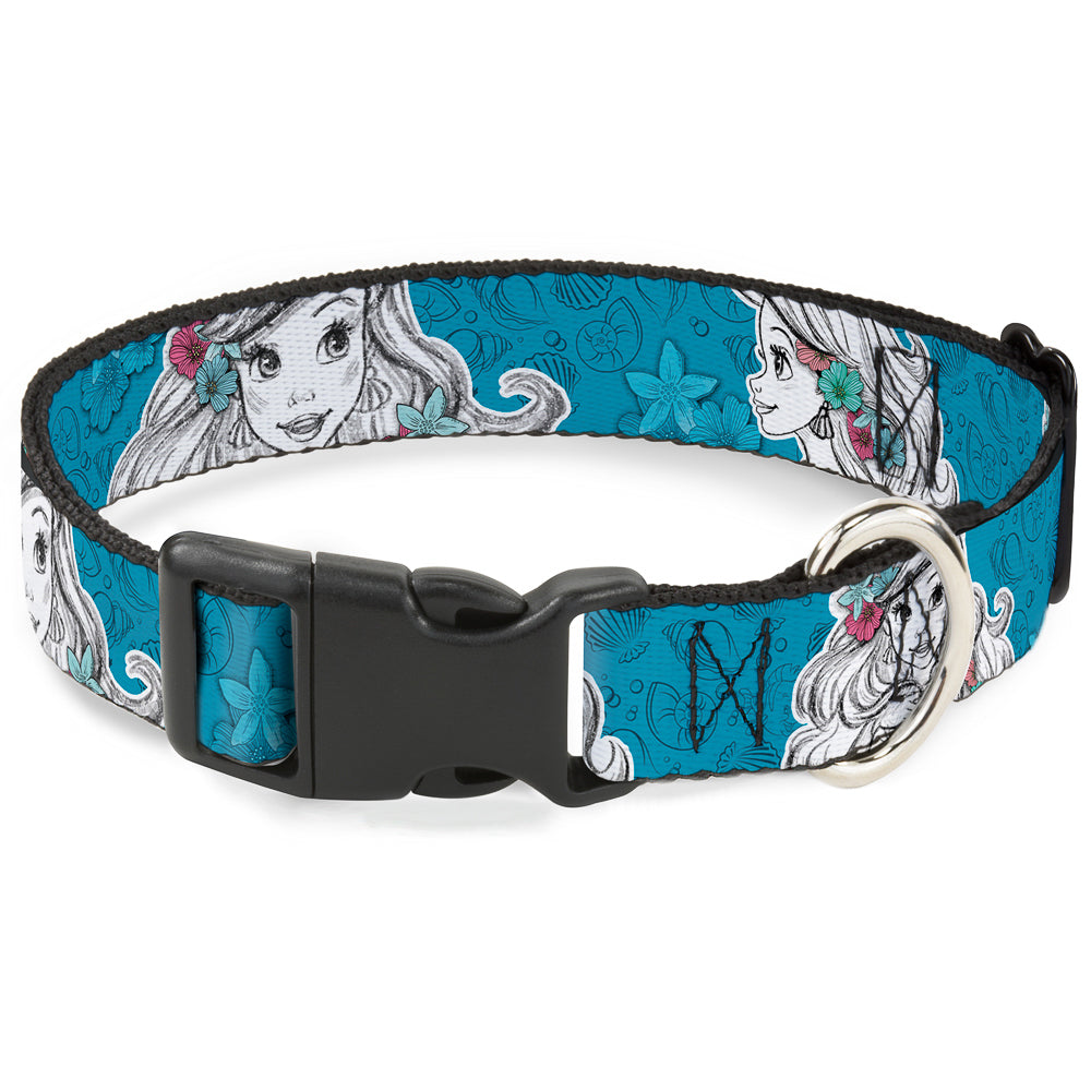 Plastic Clip Collar - Ariel Poses/Shells Sketch Blue/White Plastic Clip Collars Disney