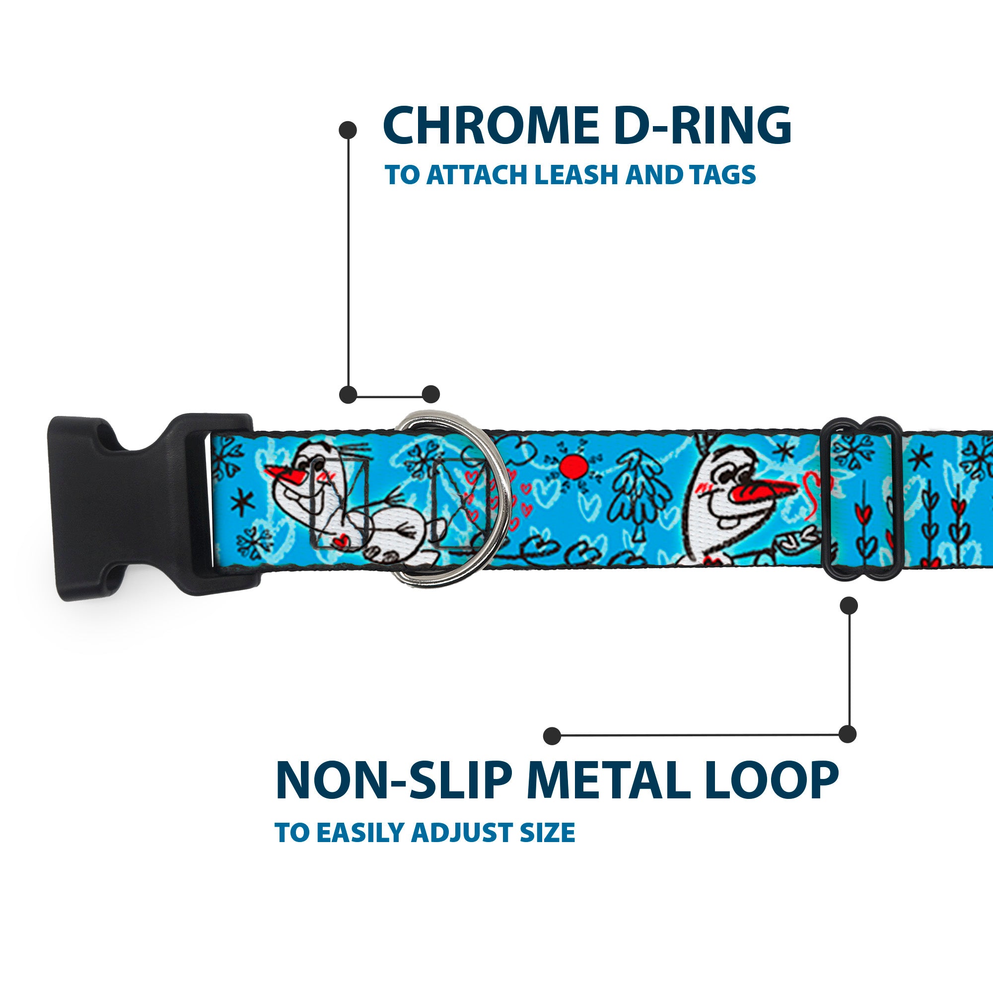 Plastic Clip Collar - Olaf Heart Raindrop Sketch Blues/Black Plastic Clip Collars Disney