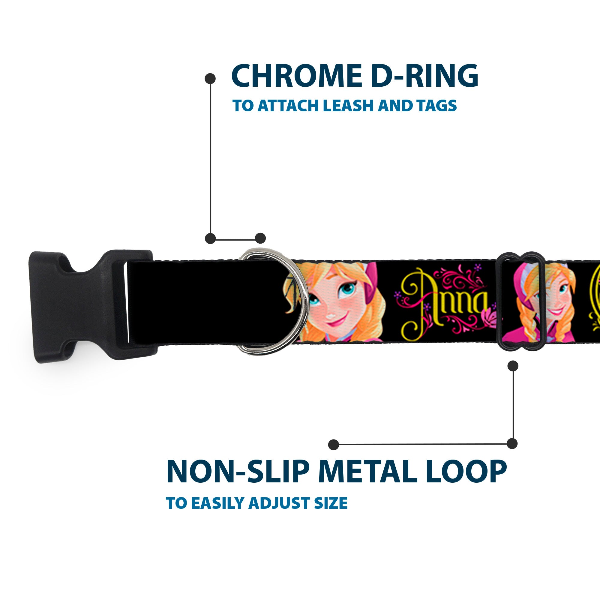 Plastic Clip Collar - ANNA Poses/Anna Monogram Heart Cameo Pinks/Yellow Plastic Clip Collars Disney