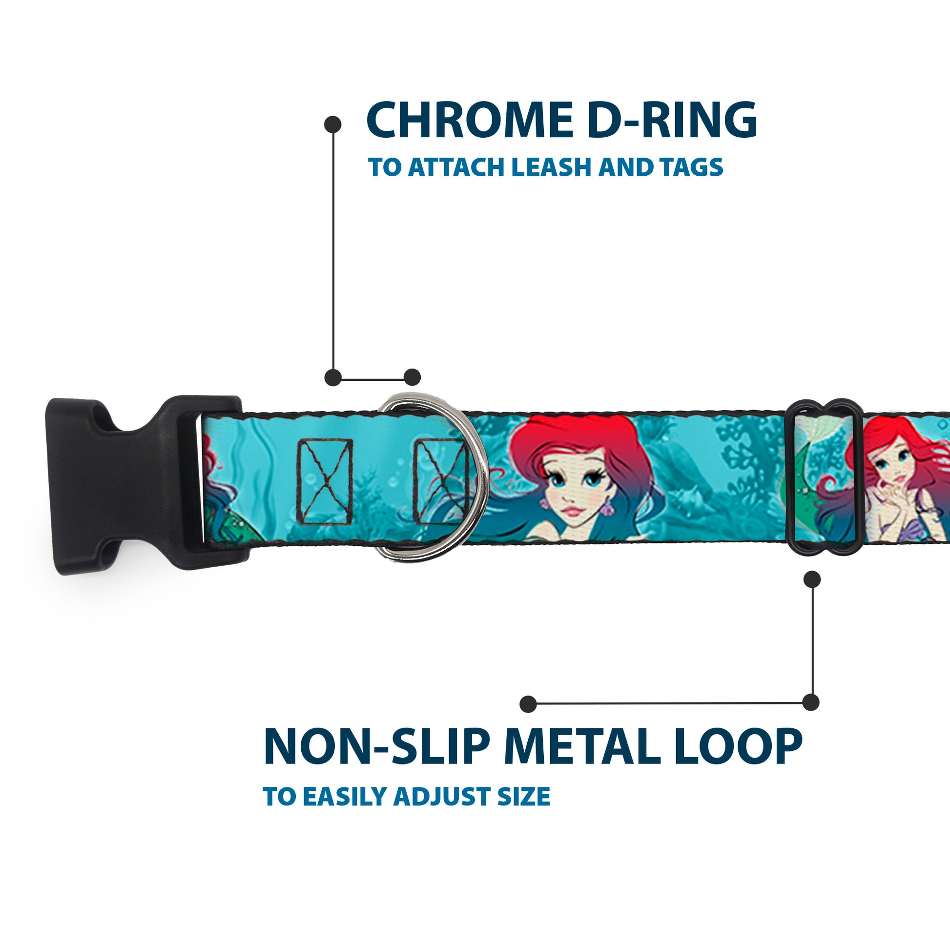 Plastic Clip Collar - Ariel Poses Coral & Castle Blues/Reds Plastic Clip Collars Disney