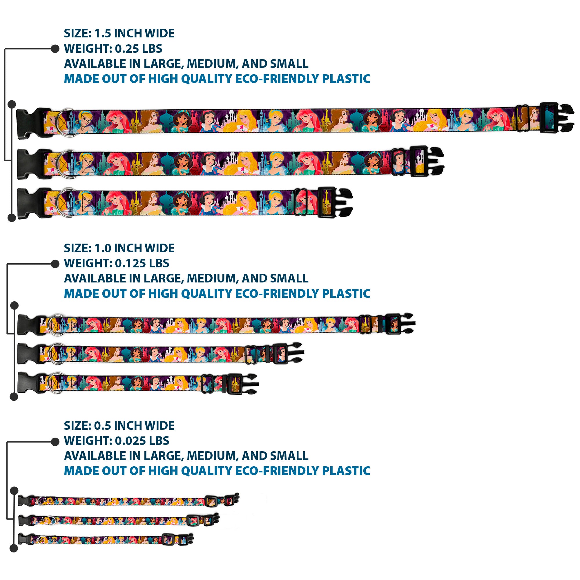 Plastic Clip Collar - Disney Princess Poses/Castle Silhouettes Purples/Multi Color Plastic Clip Collars Disney