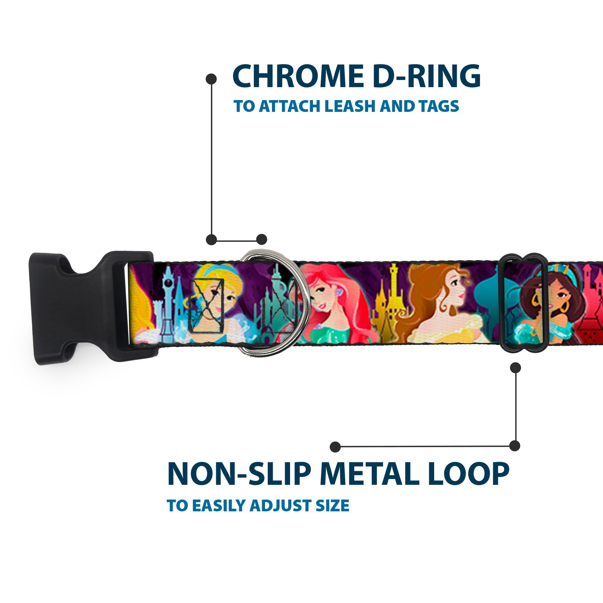 Plastic Clip Collar - Disney Princess Poses/Castle Silhouettes Purples/Multi Color Plastic Clip Collars Disney