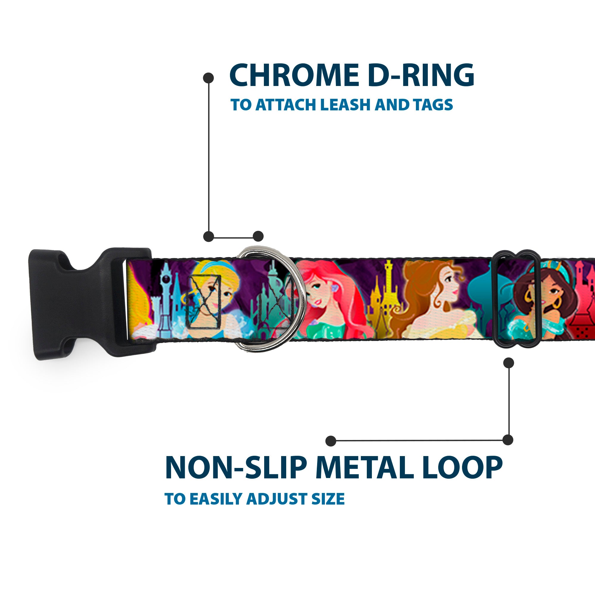 Plastic Clip Collar - Disney Princess Poses/Castle Silhouettes Purples/Multi Color Plastic Clip Collars Disney