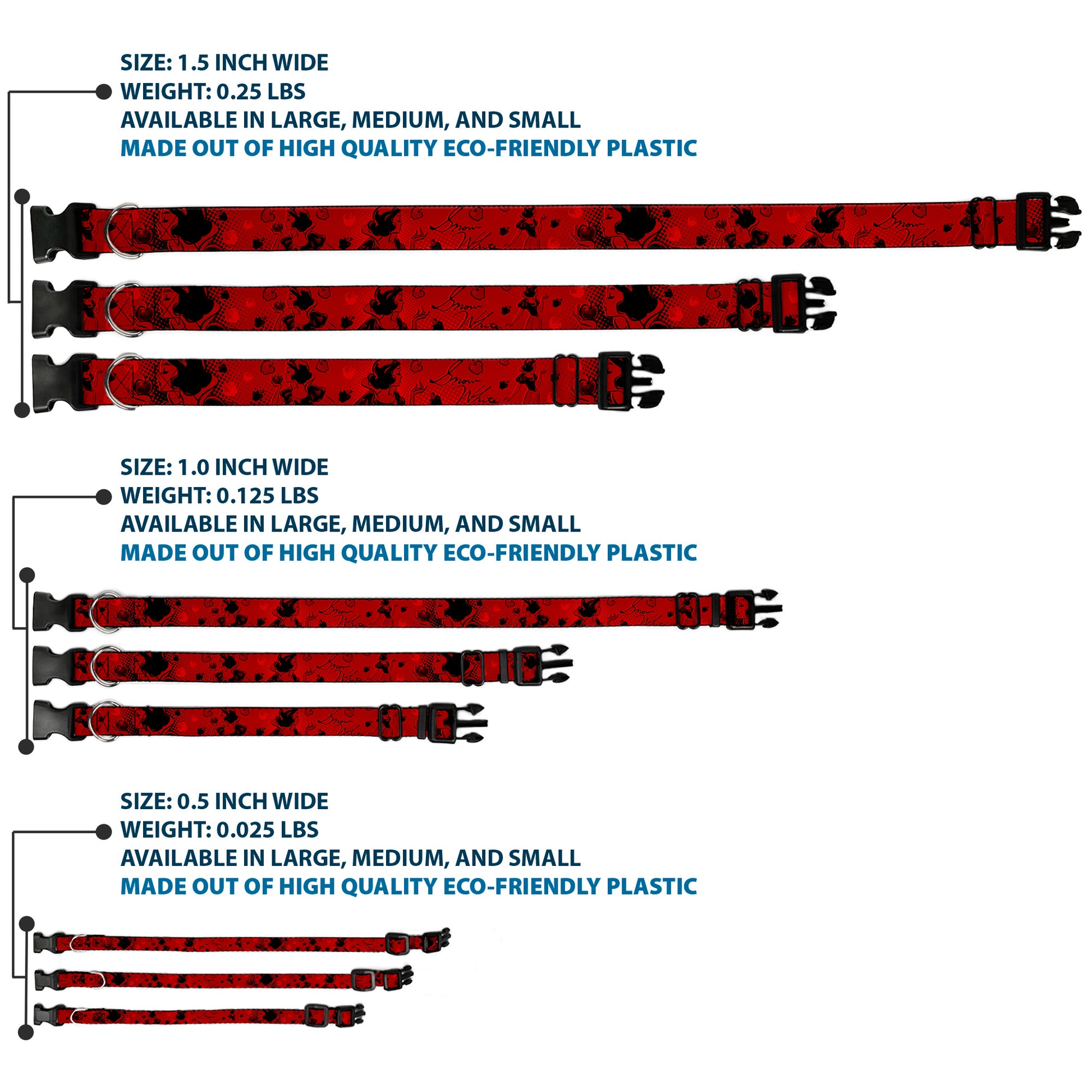 Plastic Clip Collar - SNOW WHITE Poses/Apple Halftone Reds/Black Plastic Clip Collars Disney