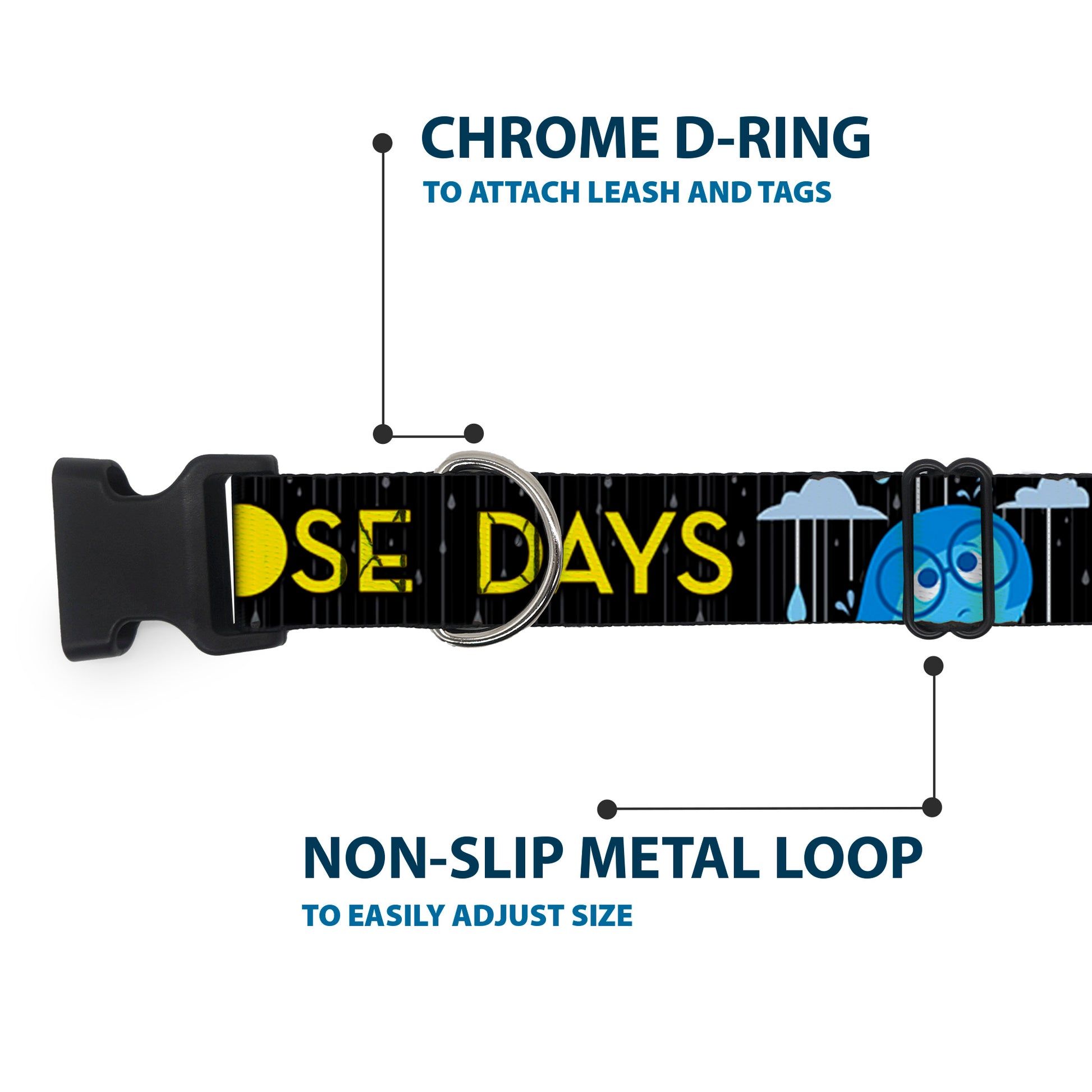 Plastic Clip Collar - Joy Poses/Rain ONE OF THOSE DAYS Black/Gray/Blues/Yellow Plastic Clip Collars Disney