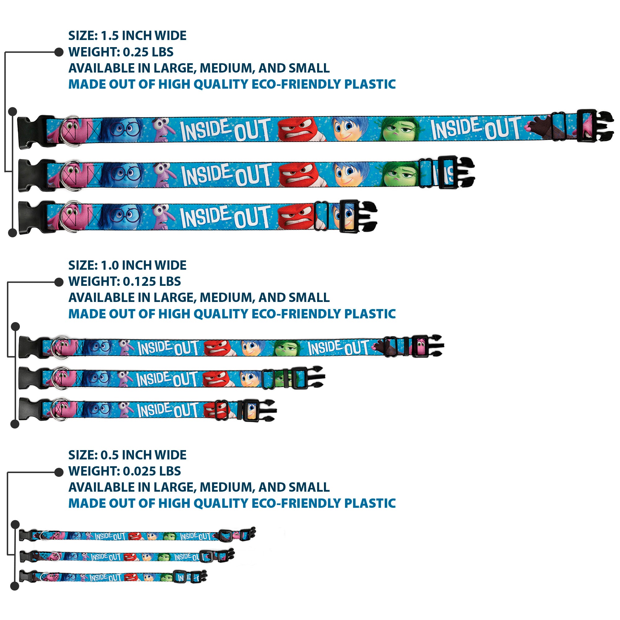 Plastic Clip Collar - INSIDE OUT 6-Character Pose Sparkle Blue/White Plastic Clip Collars Disney