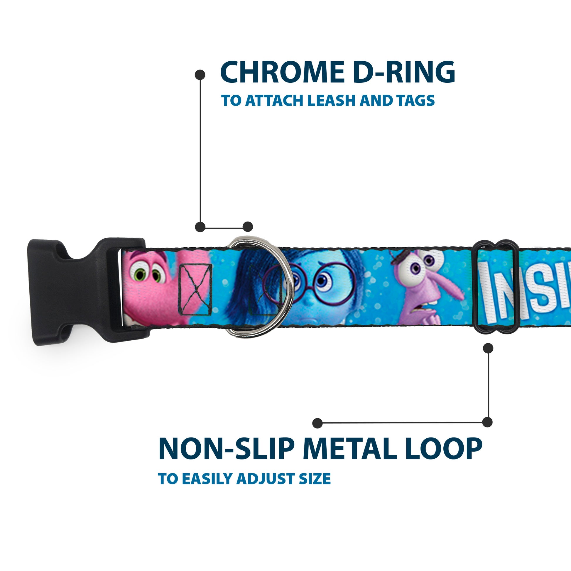 Plastic Clip Collar - INSIDE OUT 6-Character Pose Sparkle Blue/White Plastic Clip Collars Disney