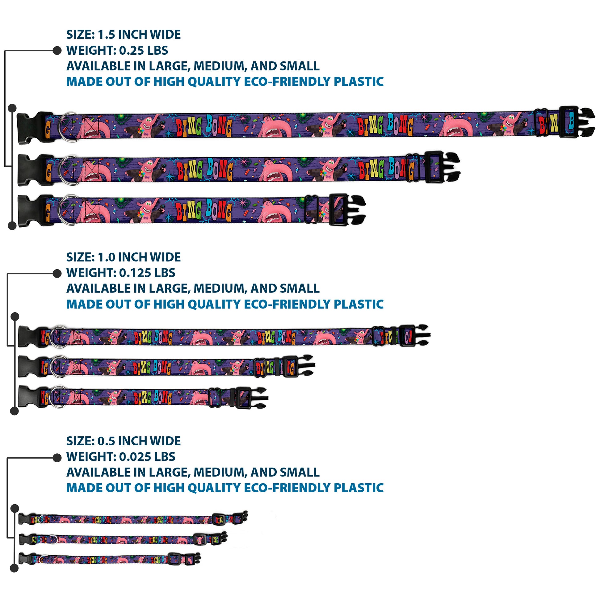 Plastic Clip Collar - BING BONG Poses/Candy Purples/Multi Color Plastic Clip Collars Disney