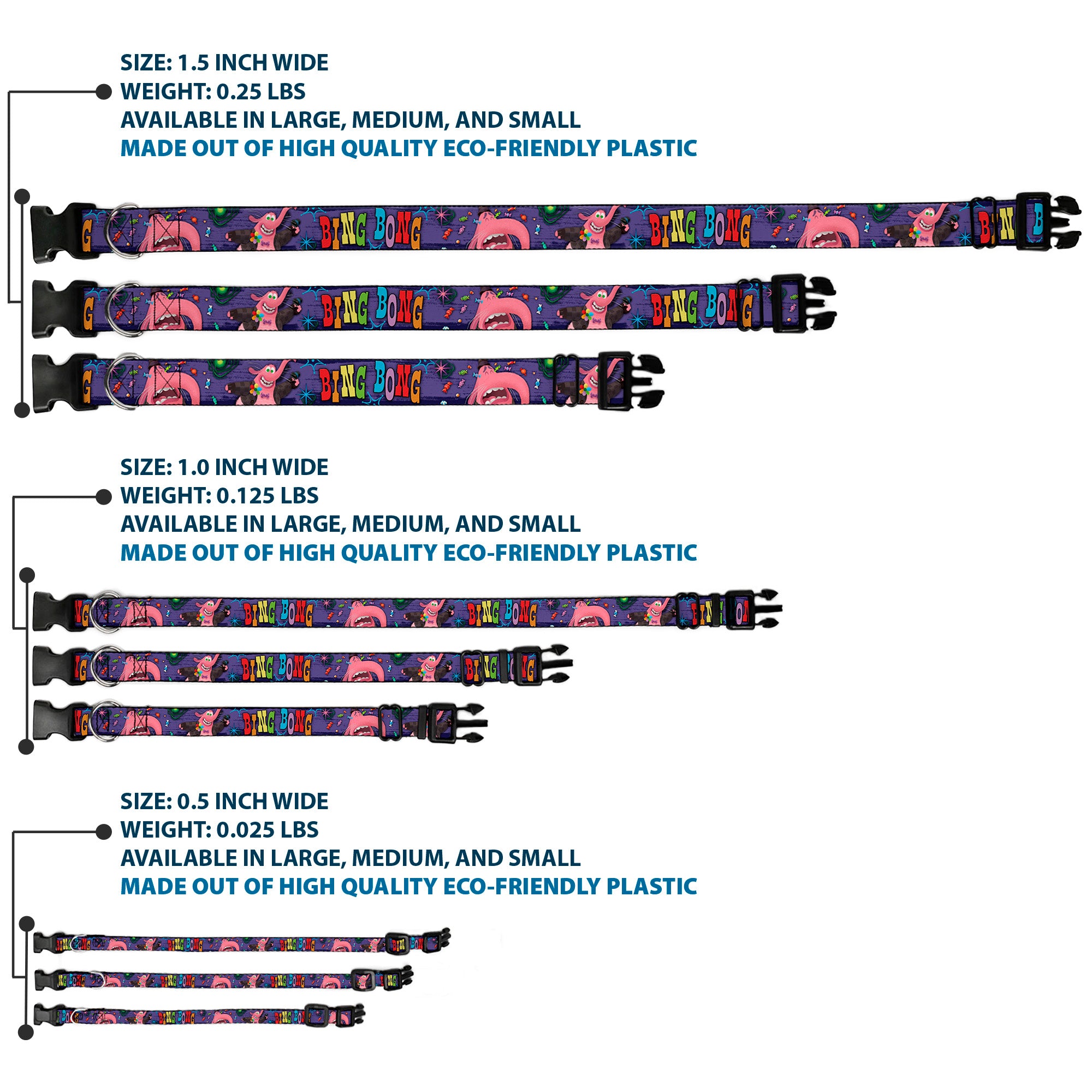 Plastic Clip Collar - BING BONG Poses/Candy Purples/Multi Color Plastic Clip Collars Disney